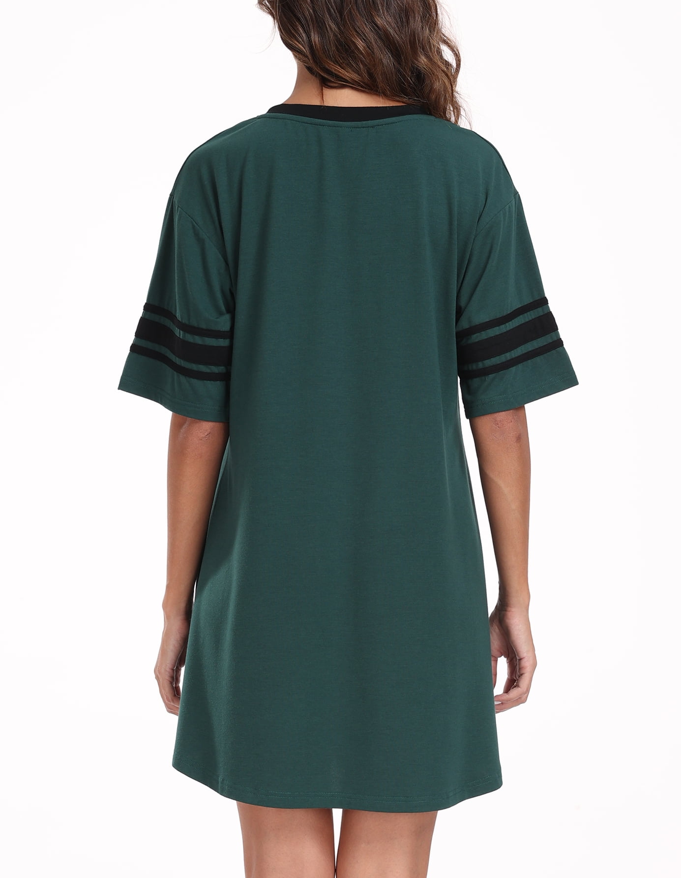 DreamFish Womens Nightgown Short Sleeve V-Neck Sleepshirt Loungewear (Green, M) y4w5a