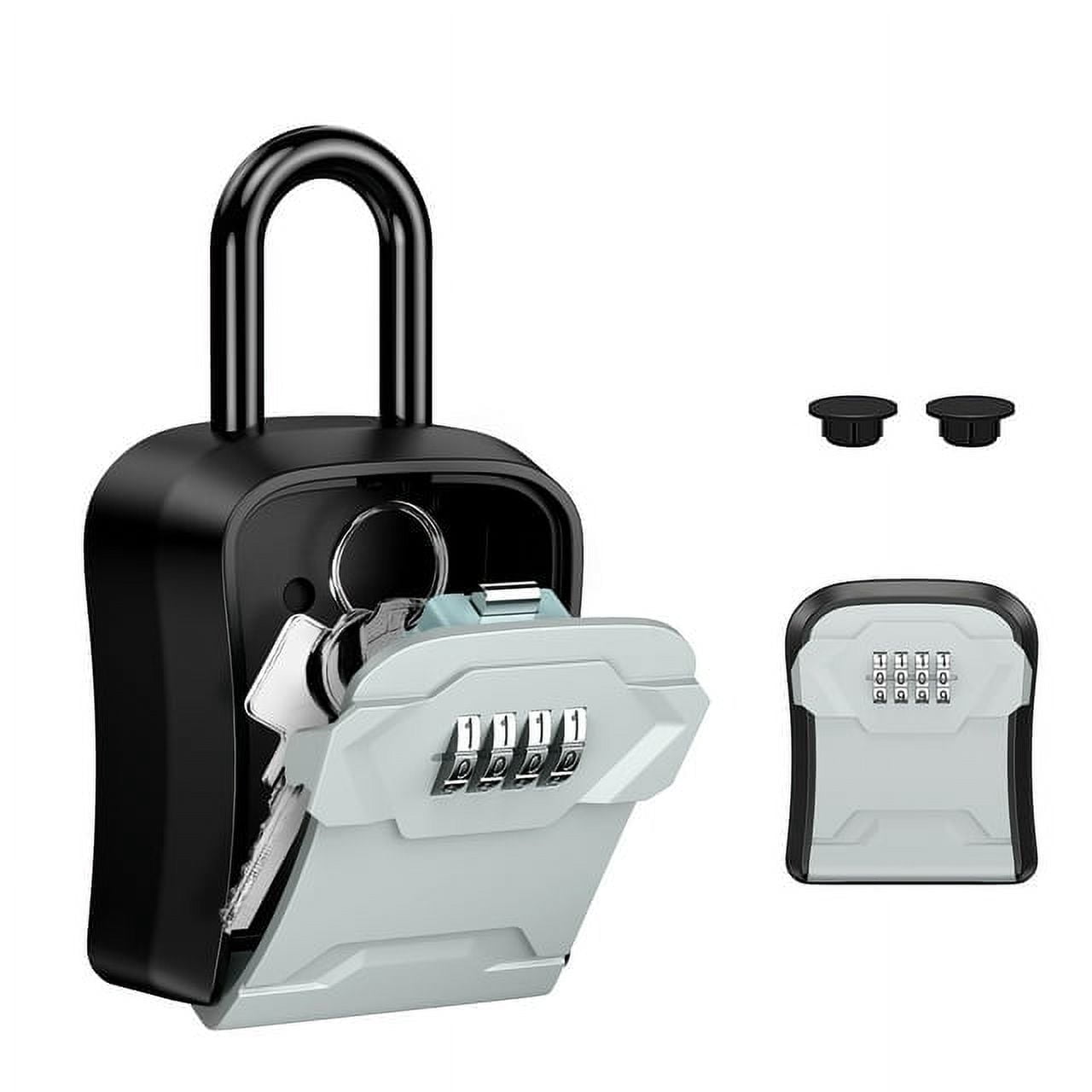 AMIR Key Lock Box with Removable Shackle, 4-Digit Combination Security Storage for Home and Garage (Silver) csart