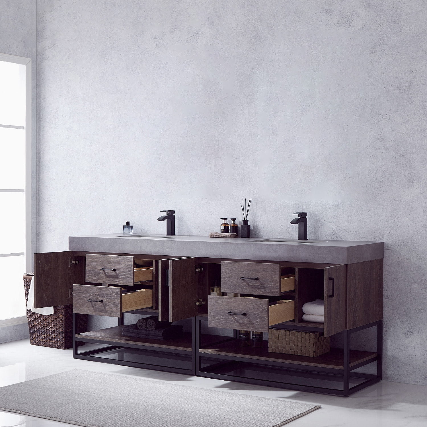 Vinnova Alistair 84 in Free Standing Double Basin Vanity Set (Black, 84 in) rm730