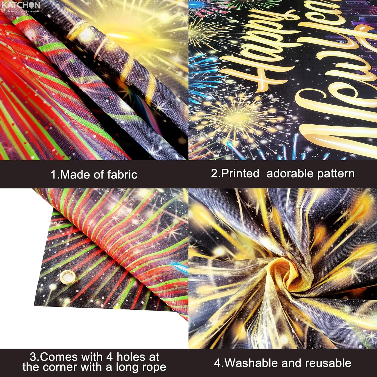 KatchOn New Year Eve Party Decorations 2026 Set (Rainbow, 72x44 in Banner) htngf