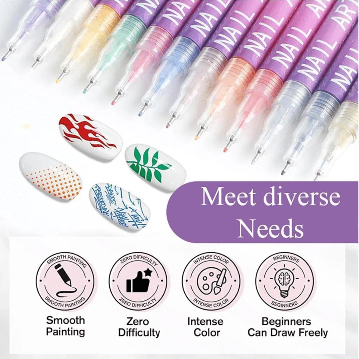 ASOVNXF Nail Art Pens Set, Precision Fine Tip Markers for DIY Manicure Designs (12 Colors, 0.5mm Point) ktjjd