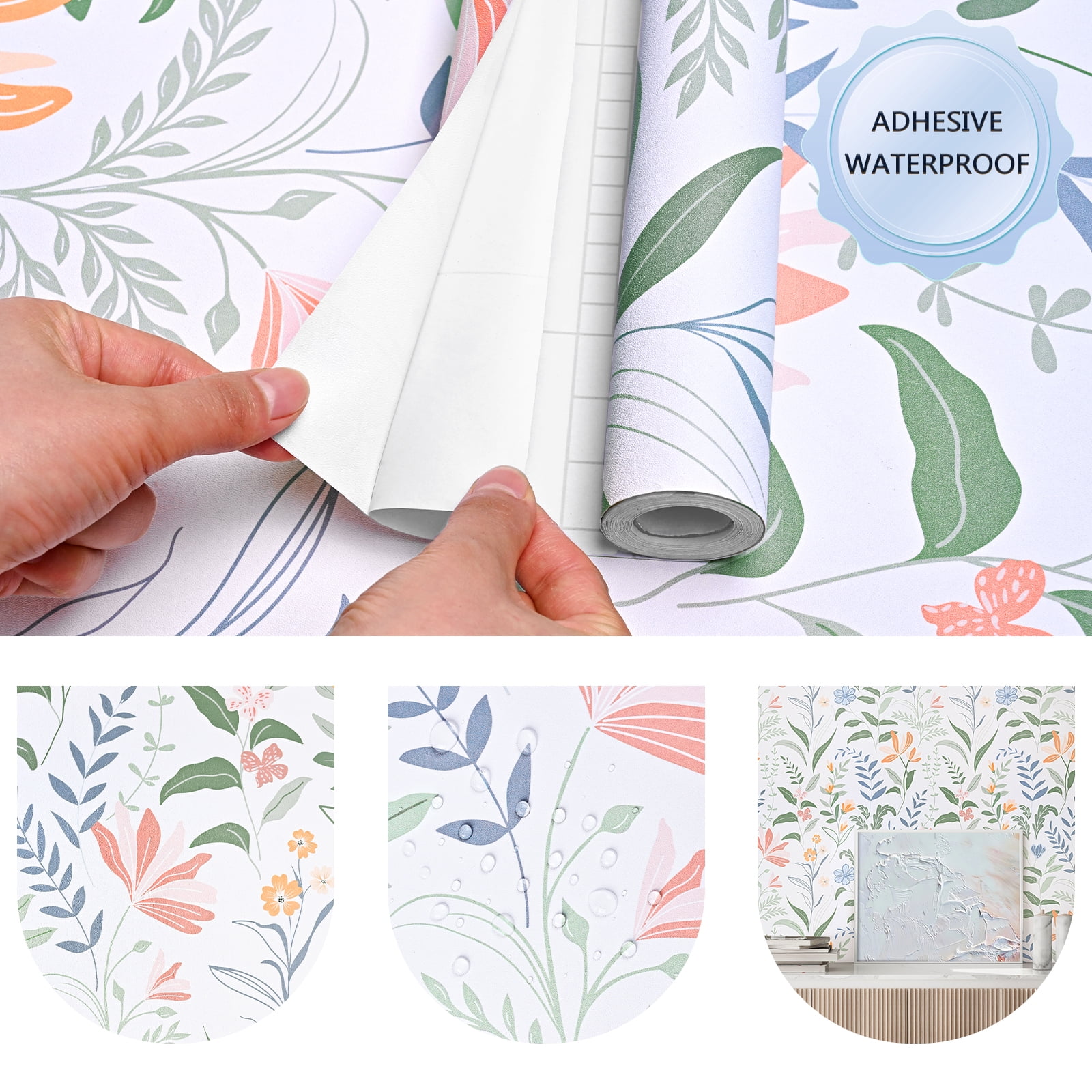 DAZLUTE Peel and Stick Adhesive Wallpaper, Removable Floral Contact Paper for Furniture and Walls (Green, 17.72 in x 118 in) 0dqo0