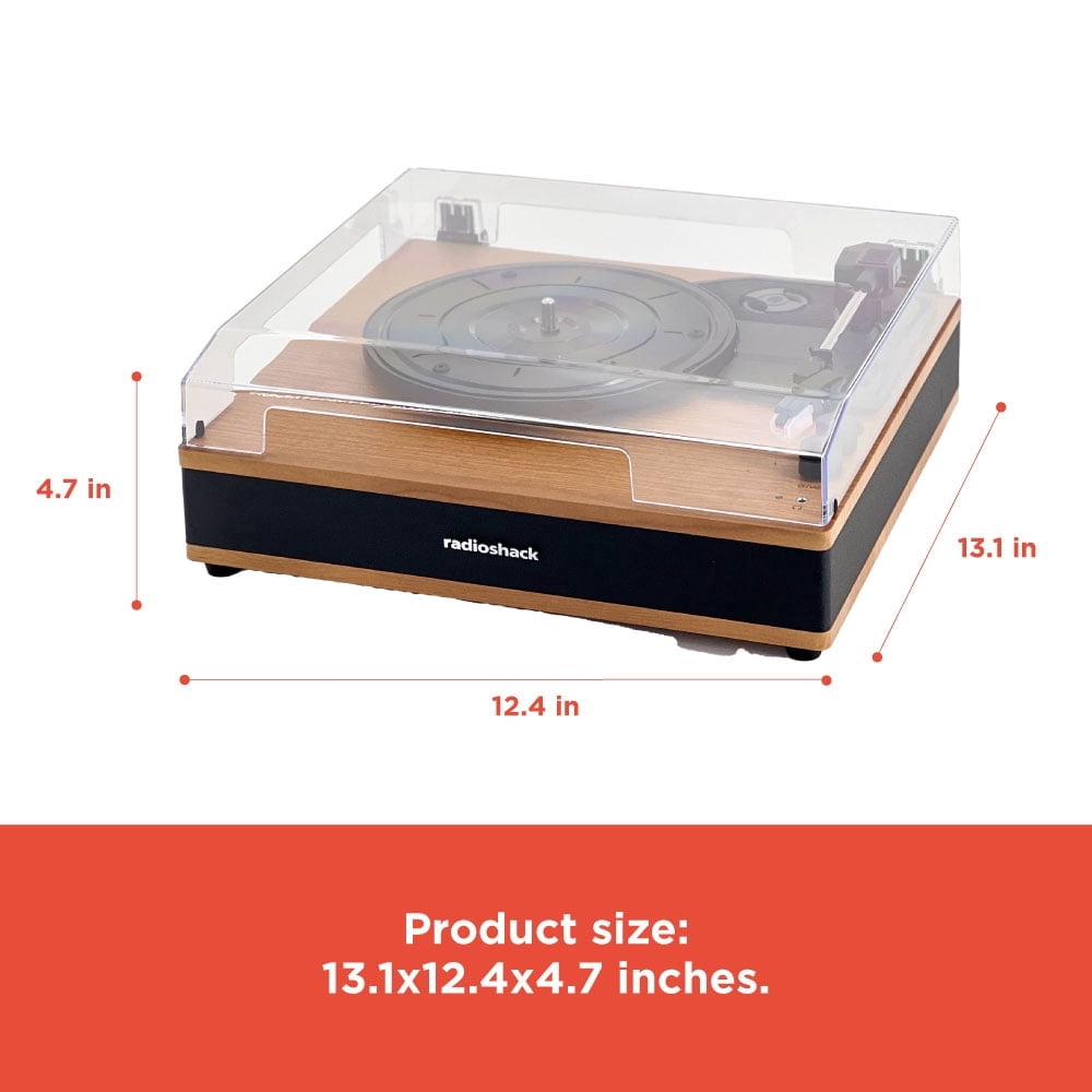 RadioShack Retro Bluetooth Turntable with 3-Speed Vinyl Playback and Built-In Speakers (Clear, 12 in) 5z44r