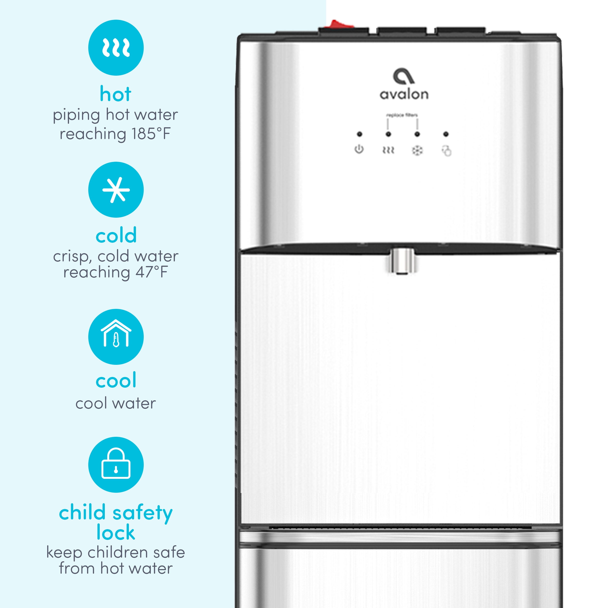 Avalon Bottom Loading Stainless Steel Water Cooler with Filtration (Silver, 3 Gallon) 2827j