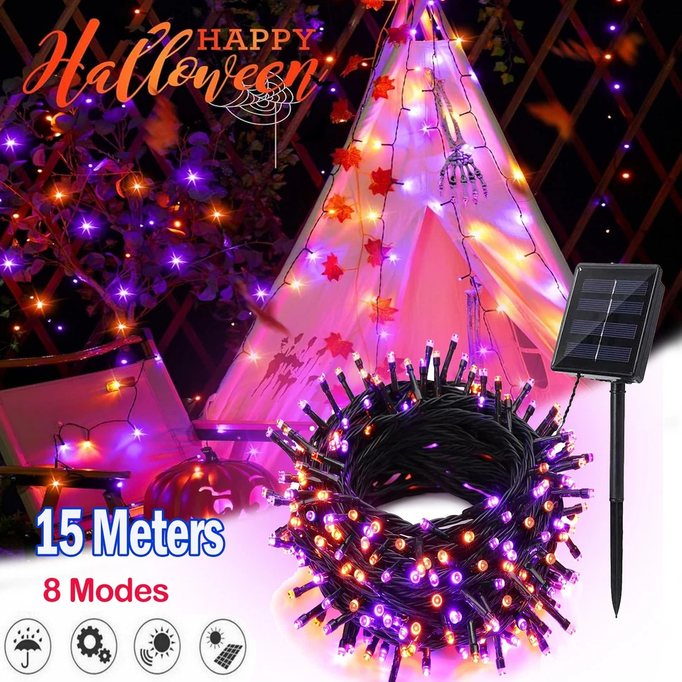 Purely Elizabeth 120 LED Halloween Solar String Lights Outdoor Garden Party Decor (Orange and Purple, 40 ft) g3ag3