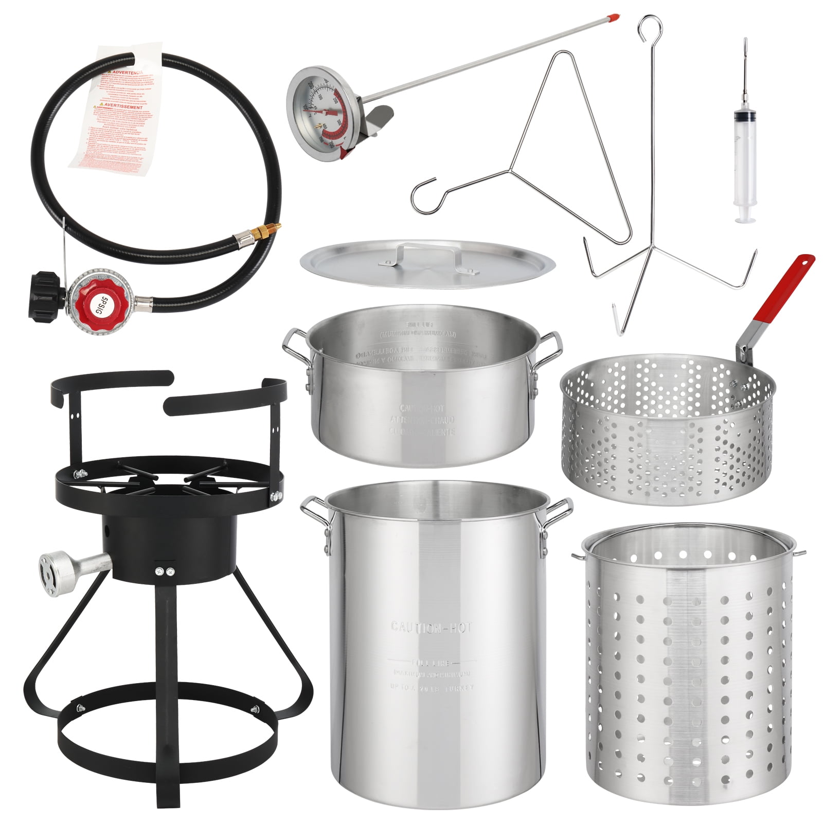 EDOEMSE 4-Piece Outdoor Cooking Set, Heavy-Duty Gas Fryer with 30QT Turkey Pot and 10QT Fish Pot (13x32 in) d2hmh