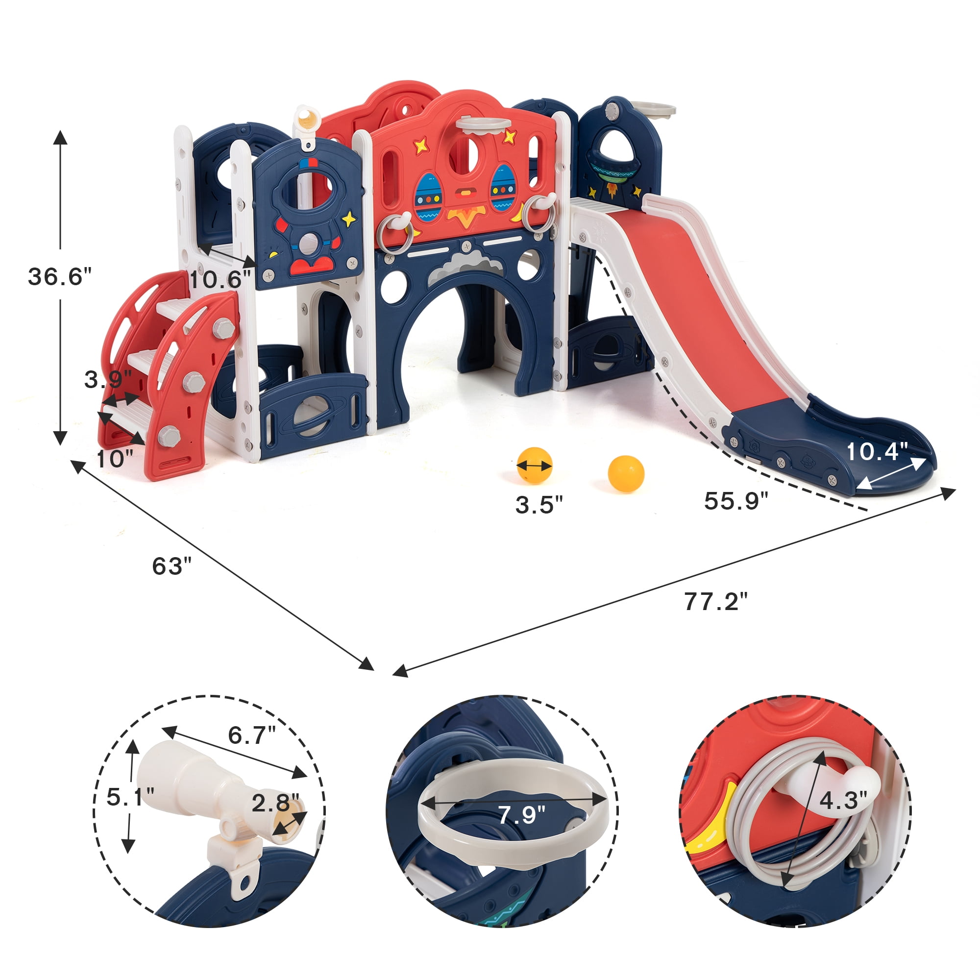 Nyeekoy 7-in-1 Kids Slide and Climber Playset with Basketball Hoop (Blue) nekk4