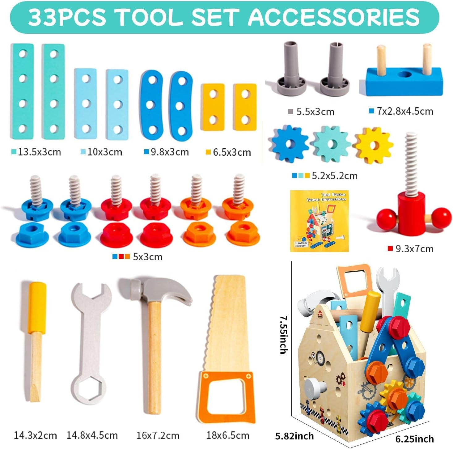 LTONLINE Wooden Kids Tool Set with Workbench and Storage Case (33 Piece Set) r6zcm