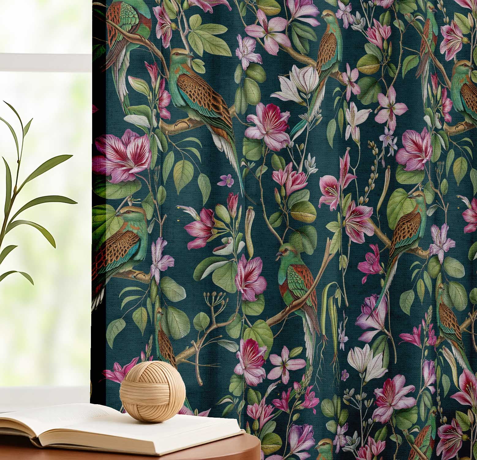 Vargottam Cotton Window Curtains, Light Filtering Drapes with Bird Print (Green, 52 in x 63 in, Set of 2) hs0ru