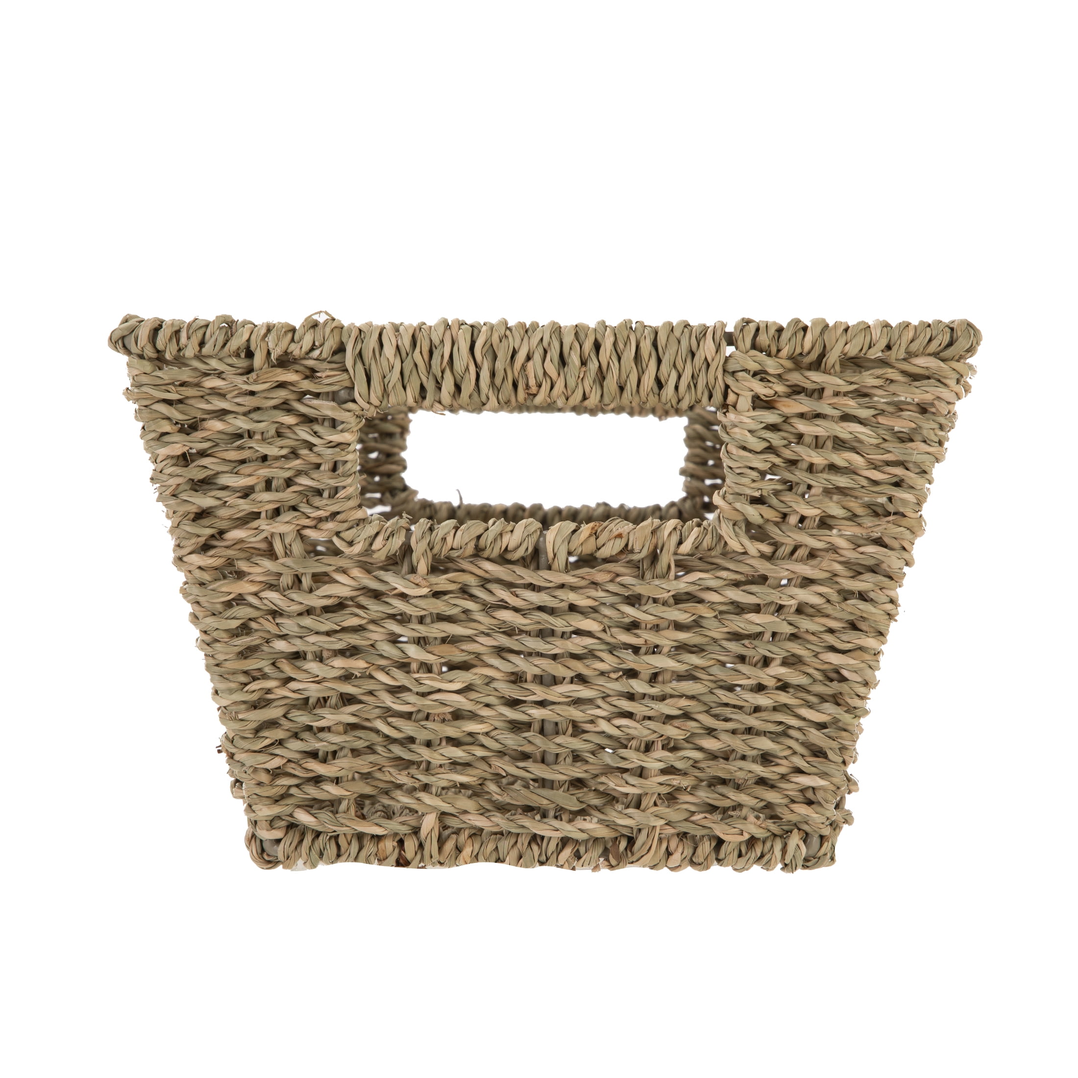 Mainstays Natural Handwoven Seagrass Basket, Decorative Storage Organizer (Rectangle, 12 in x 8 in x 6 in) w3a0o