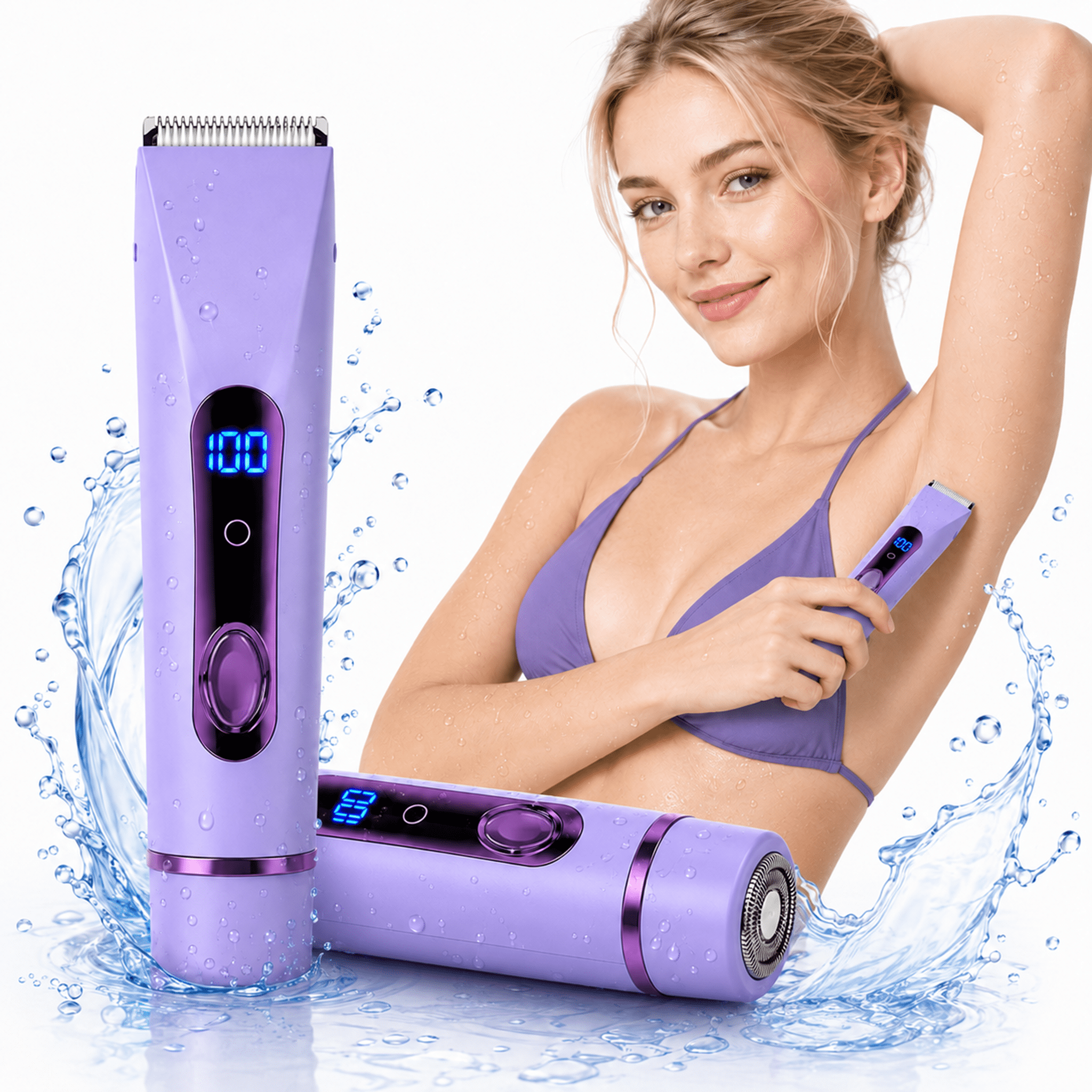 JUUTREN 2-in-1 Electric Bikini Trimmer for Women, Rechargeable Waterproof Shaver for Face and Body (1 Count) 4houk