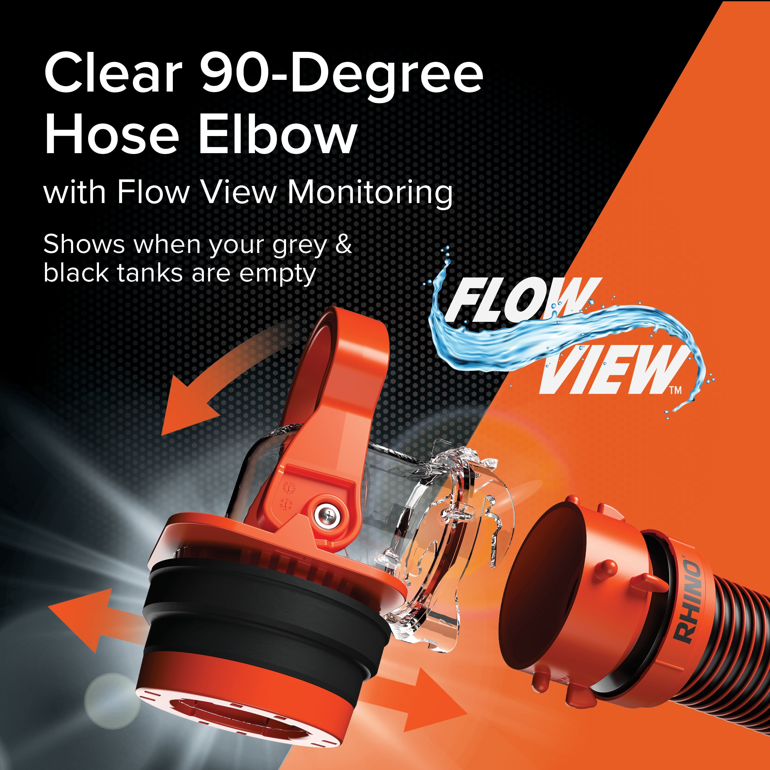 Camco Rhino RV Sewer Hose Elbow with Drain Lock Adapter (Orange, 1 Pack) 7zlkh