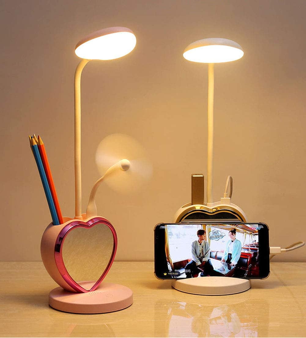 TOEVER LED Desk Lamp for Study and Reading, Eye-Caring Table Light with Pen Holder, Phone Stand, and Mirror (Pink, 1 Unit) k4kpm