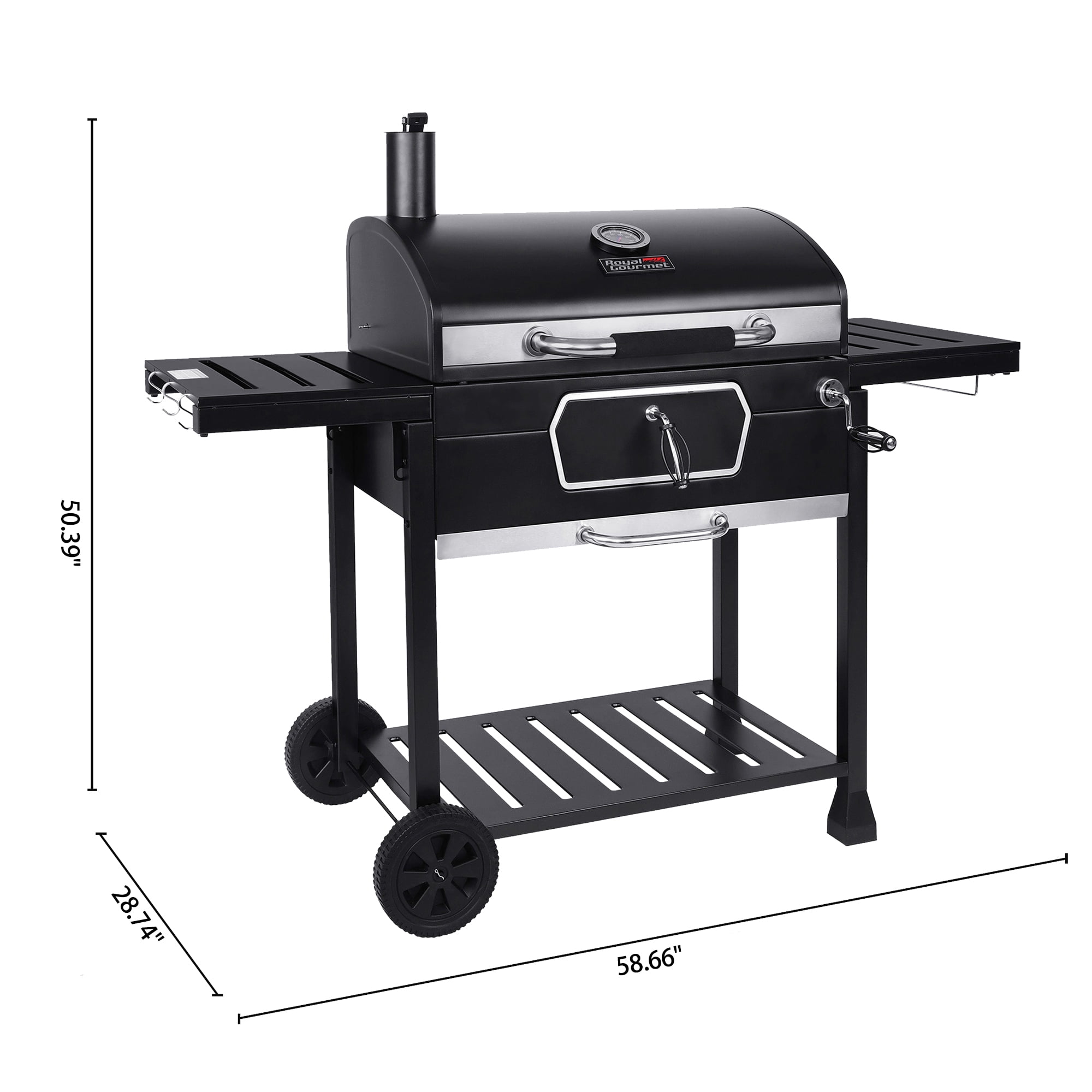 Royal Gourmet 30 in Deluxe Charcoal Grill and BBQ Smoker with Adjustable Pan (Black) xkxex