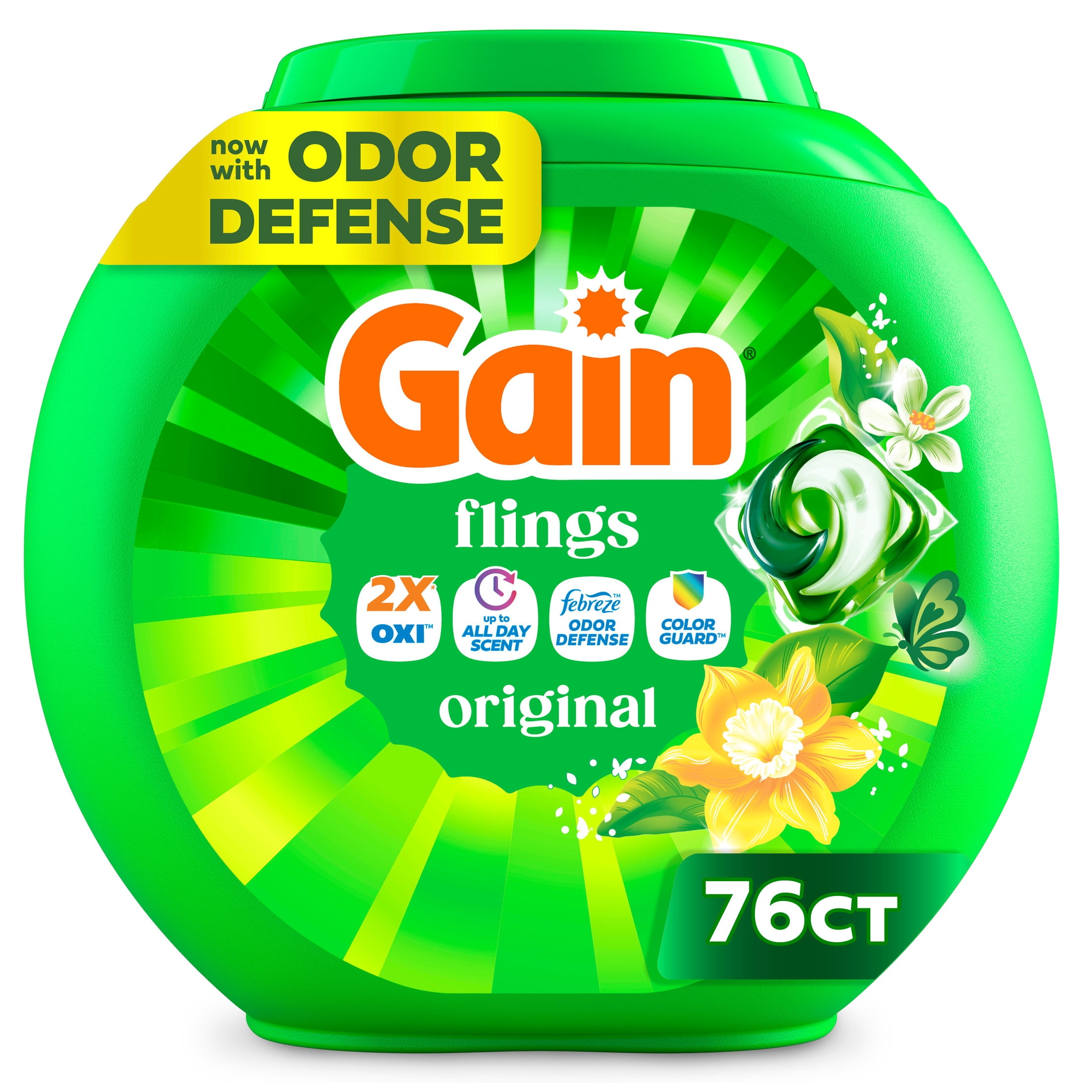 Gain Flings Laundry Detergent Pacs, 3-in-1 Oxi Boost and Febreze, Original Scent (76 Count) geu22
