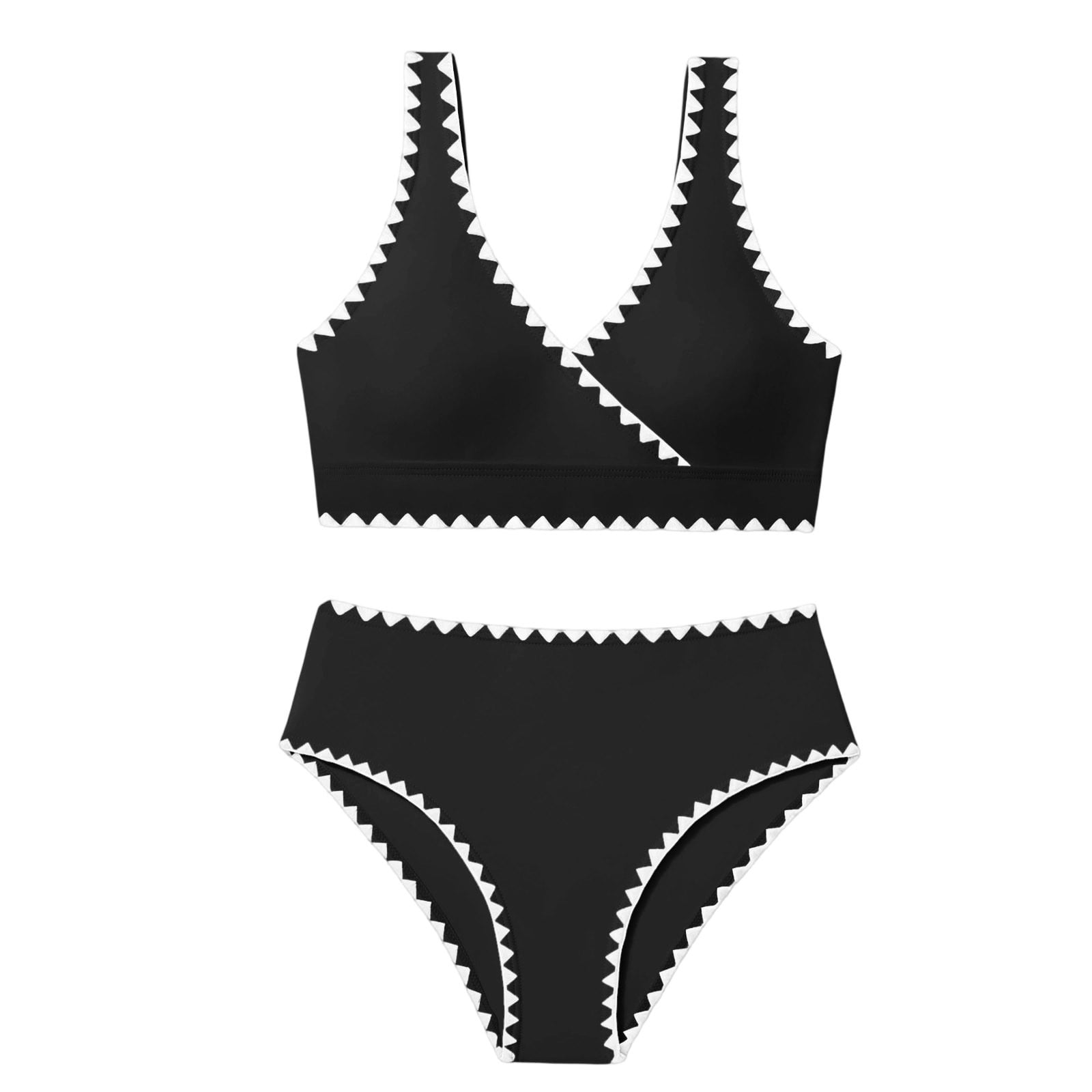 HAOTAGS Girls 2-Piece High Waist Bikini Swimsuit (Adjustable Strap Stretch Swimwear, Black, Size 5-16) 0925t