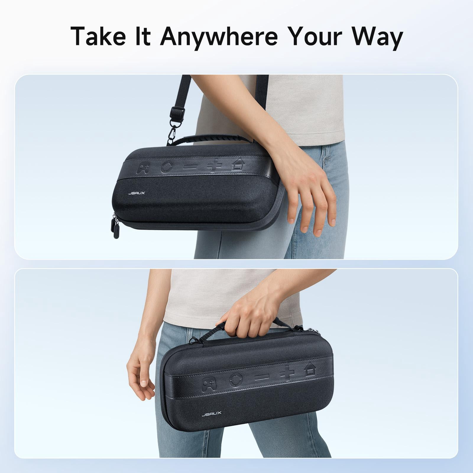 JSAUX Carrying Case for Nintendo Switch 2, Hard Shell Travel Organizer with 20 Game Card Slots (Black, 12.5 in x 5.5 in x 3.5 in) 9ig7m