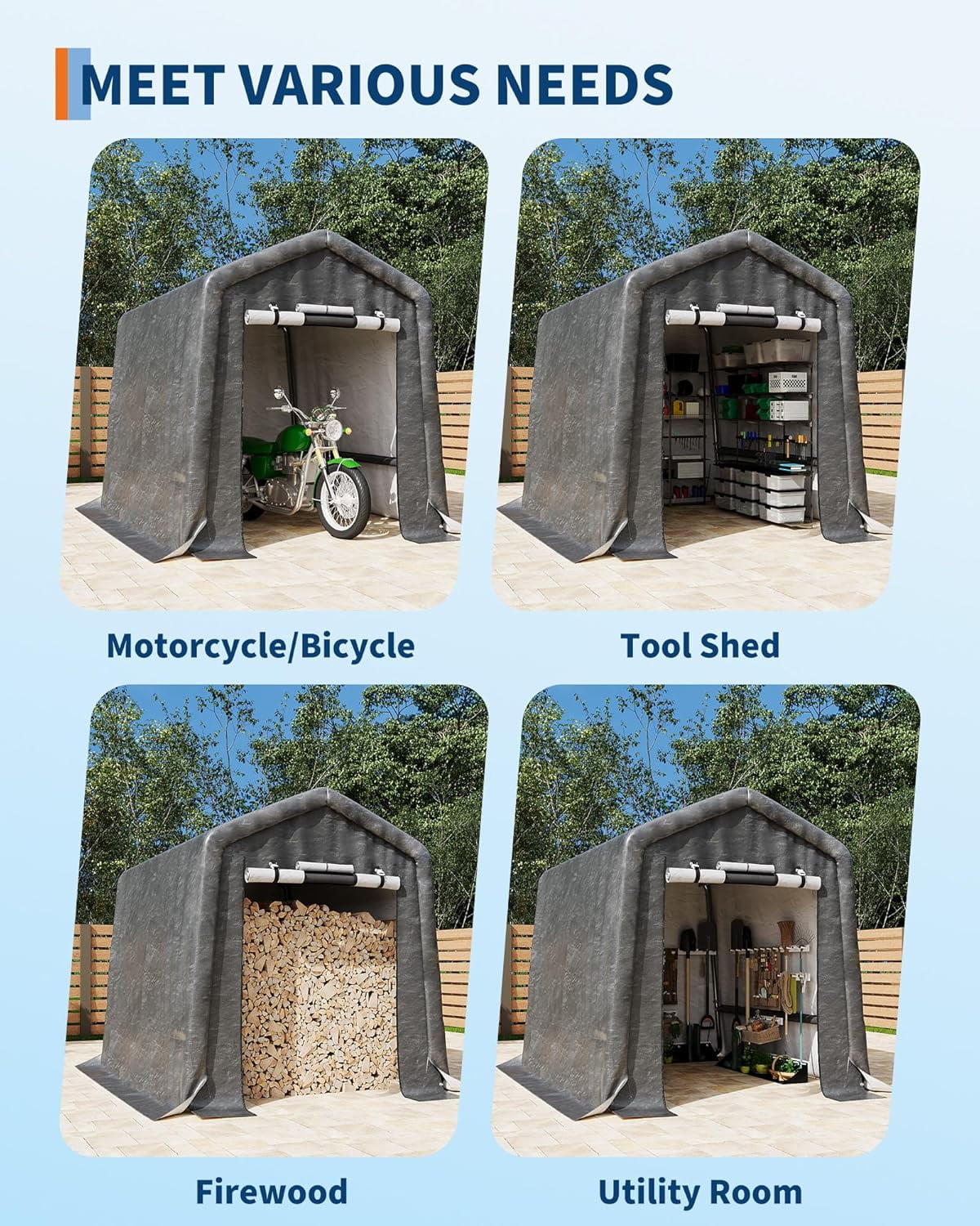 DSstyles Outdoor Portable Storage Shed, Heavy-Duty Waterproof Motorcycle and Bike Shelter with Roll-Up Door (Beige, 6x8 ft) z2pf7