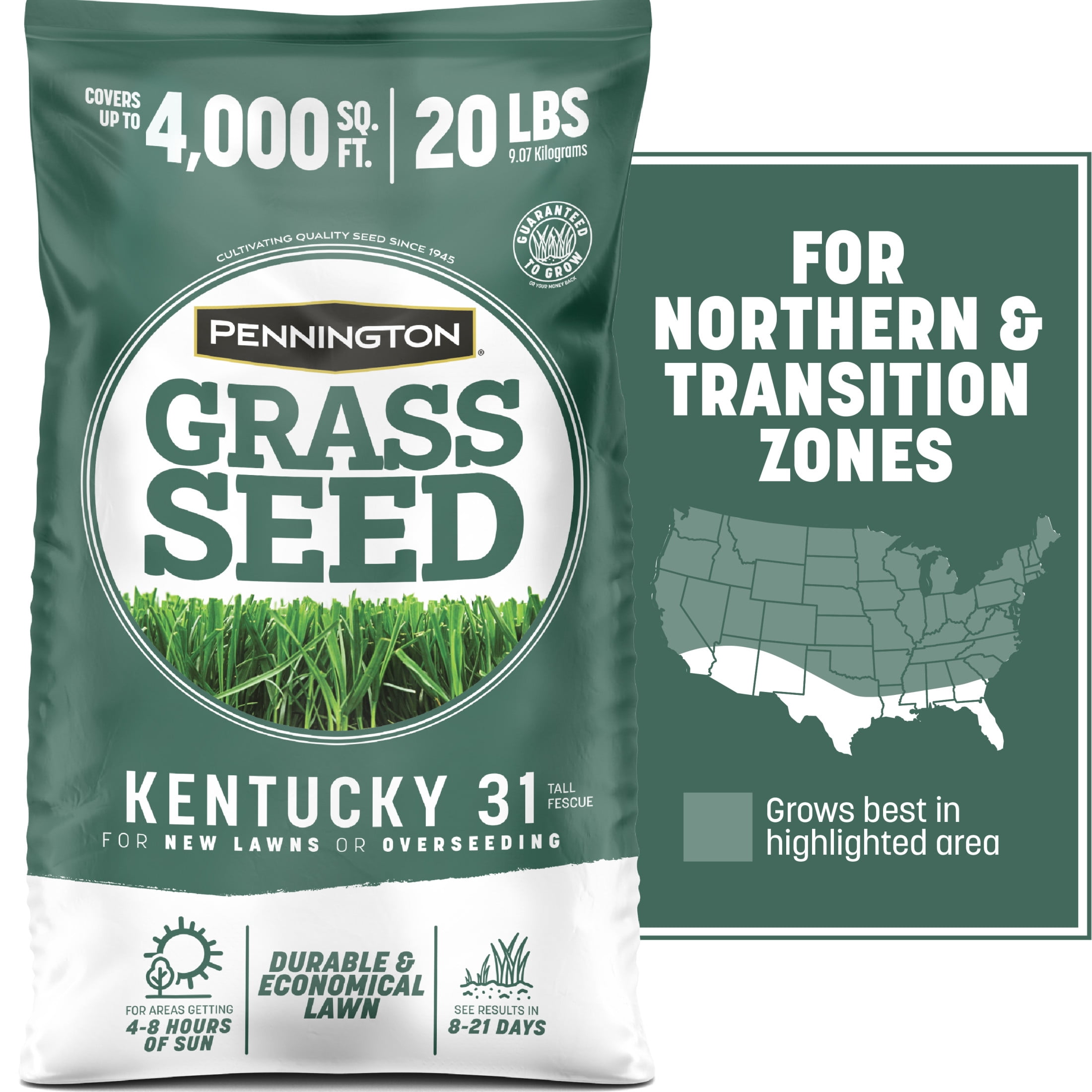 Pennington Kentucky 31 Tall Fescue Grass Seed Mix for Durable Lawns (Sun to Partial Shade, 20 lb) y5lrp