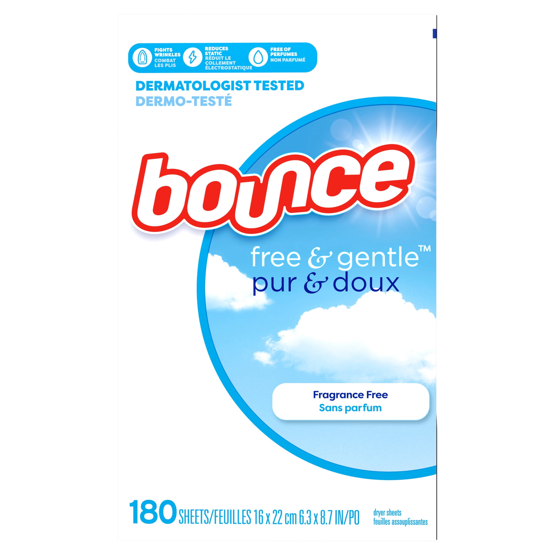Bounce Fabric Softener Dryer Sheets, Free & Gentle, Unscented (180 Count) lt3o2