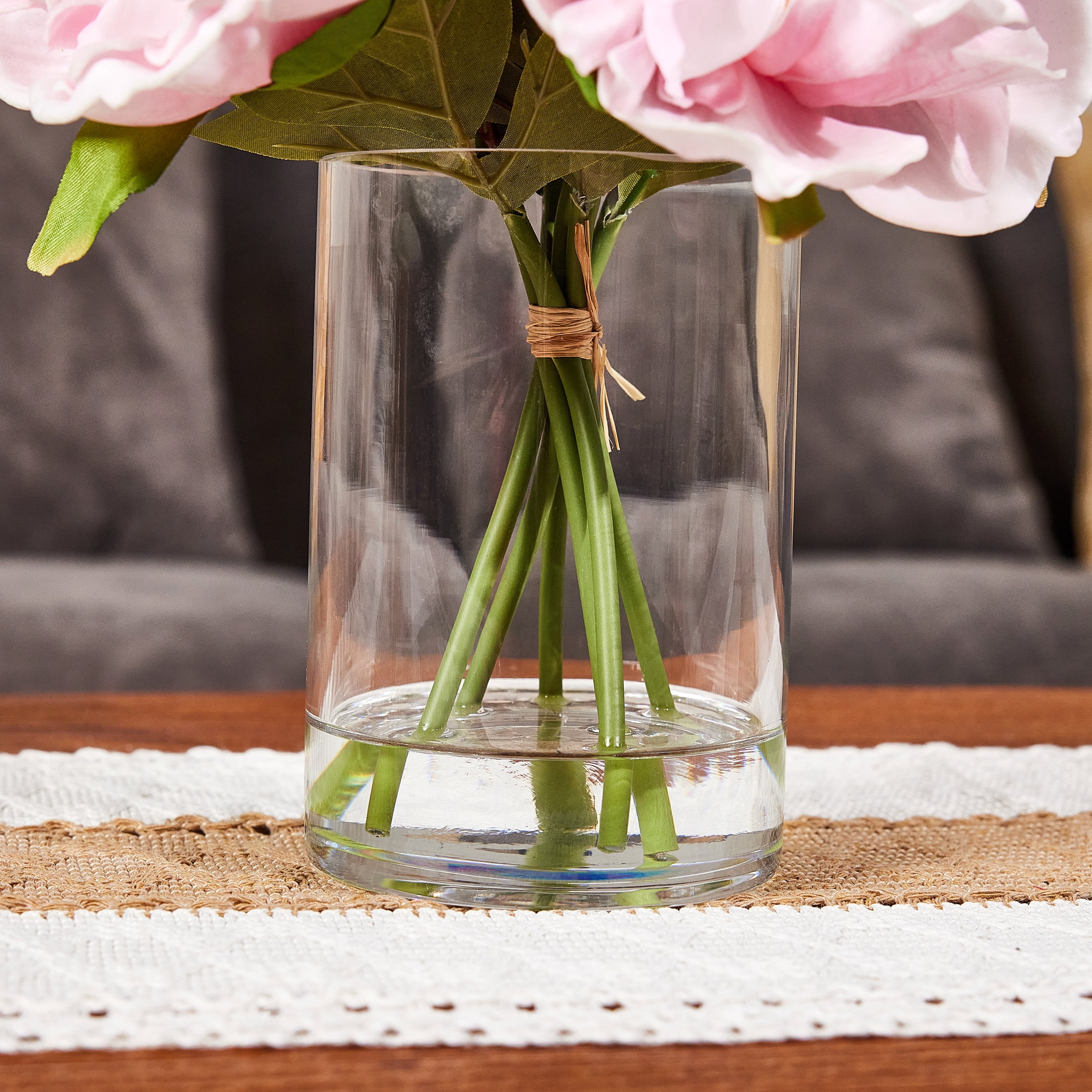 DR.Planzen Artificial Peony Flower Arrangement with Glass Vase (Pink, 10.6 in) 0ln0c