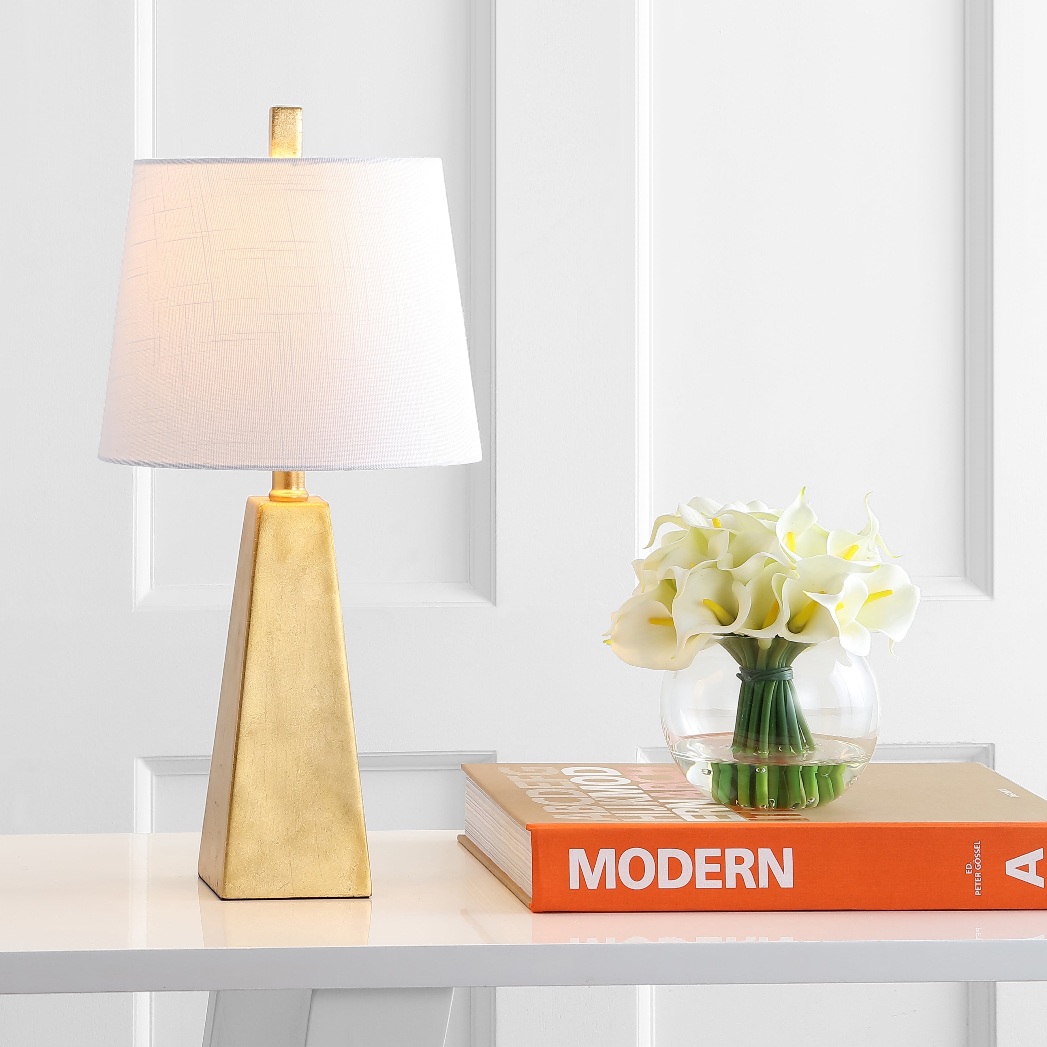 JONATHAN Y Owen Contemporary Resin LED Table Lamp, Gold Finish (20.5 in) z8pbb