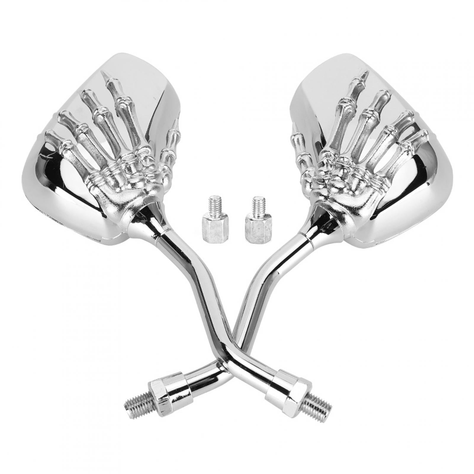 Fyydes Motorcycle Rearview Mirrors Skeleton Skull Hand Design (Chrome, 2 Pack) o6e32