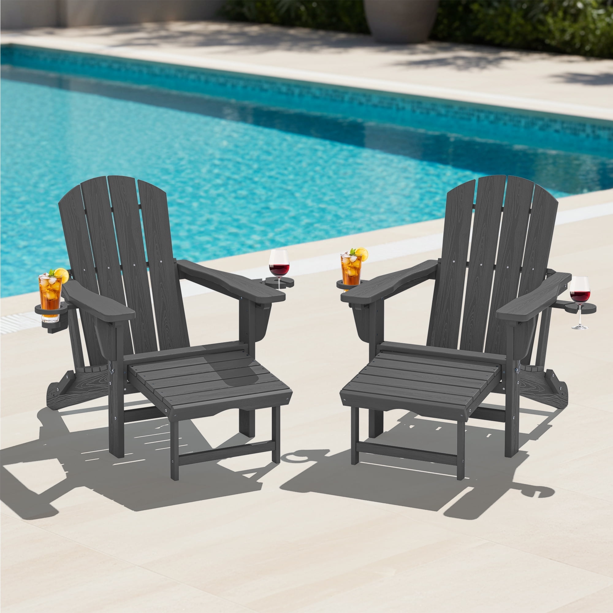 KINGYES Folding Adjustable Adirondack Chair with Retractable Ottoman (Grey, Set of 2) jf7ar