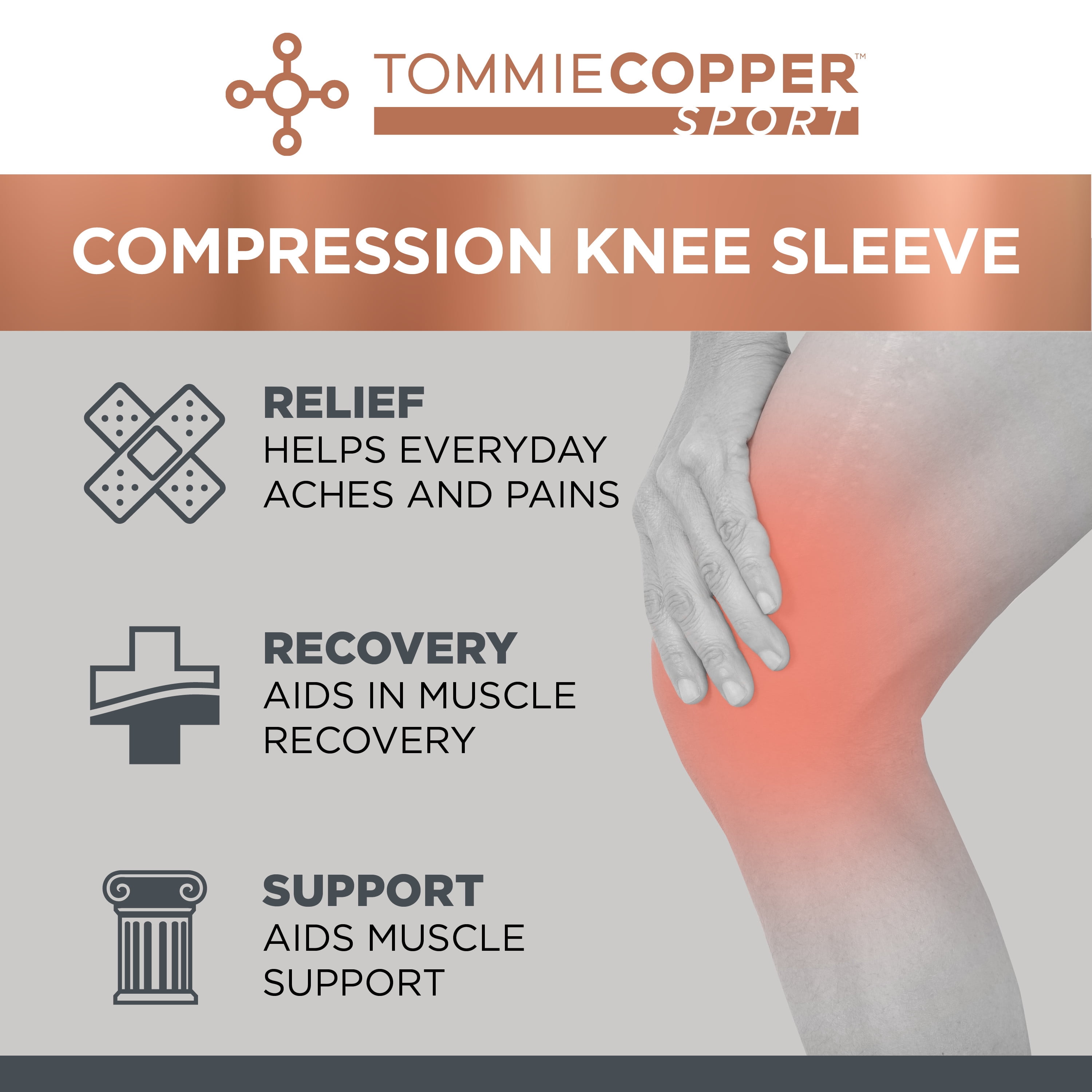 Tommie Copper Sport Compression Knee Sleeve, Targeted Support & 4D Stretch Fabric (Black, Small/Medium) hyfo7