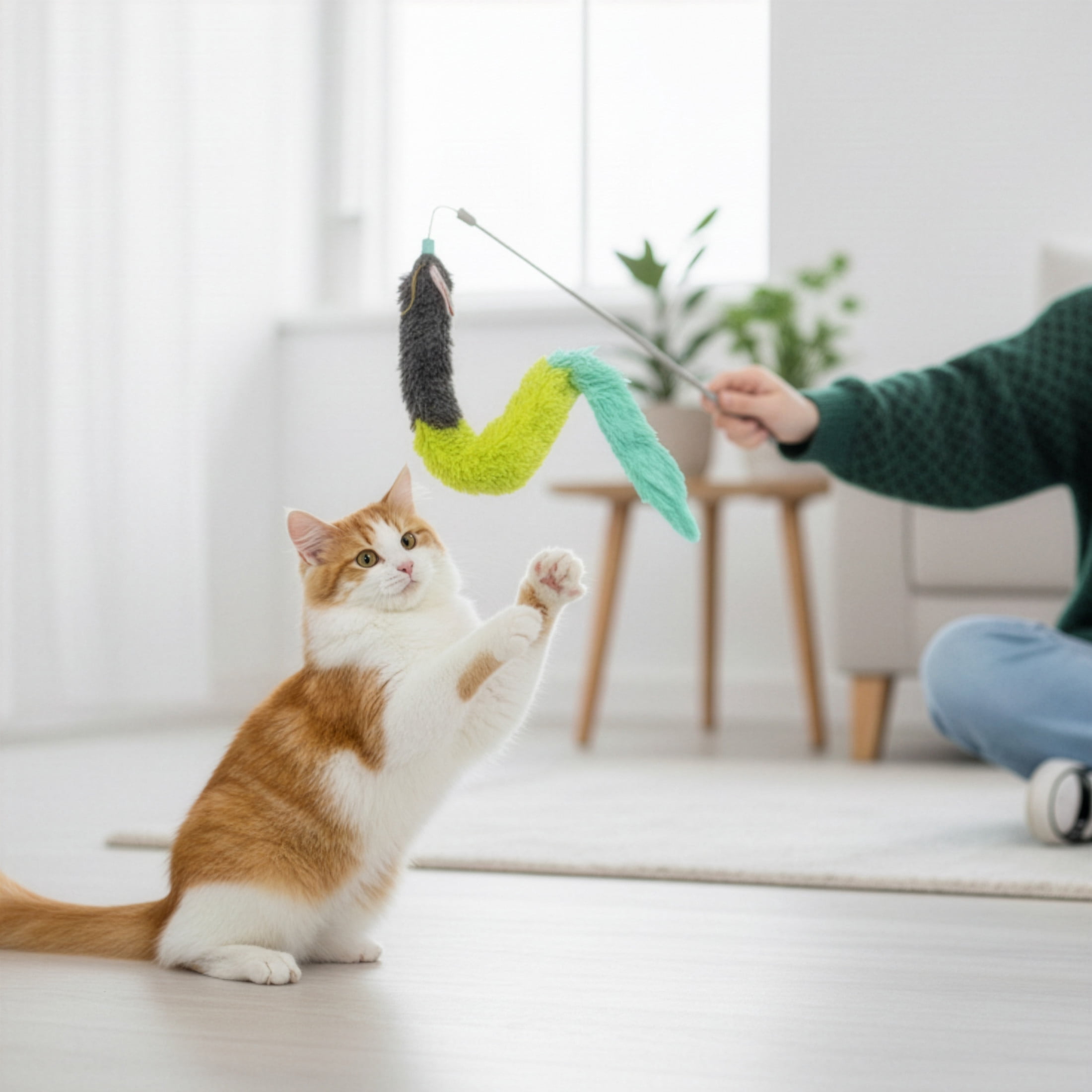 SmartyKat Crazy Catch Interactive Wand Cat Toy with Breakaway Plush Tails (Gray/Blue, 30 in) lygt2