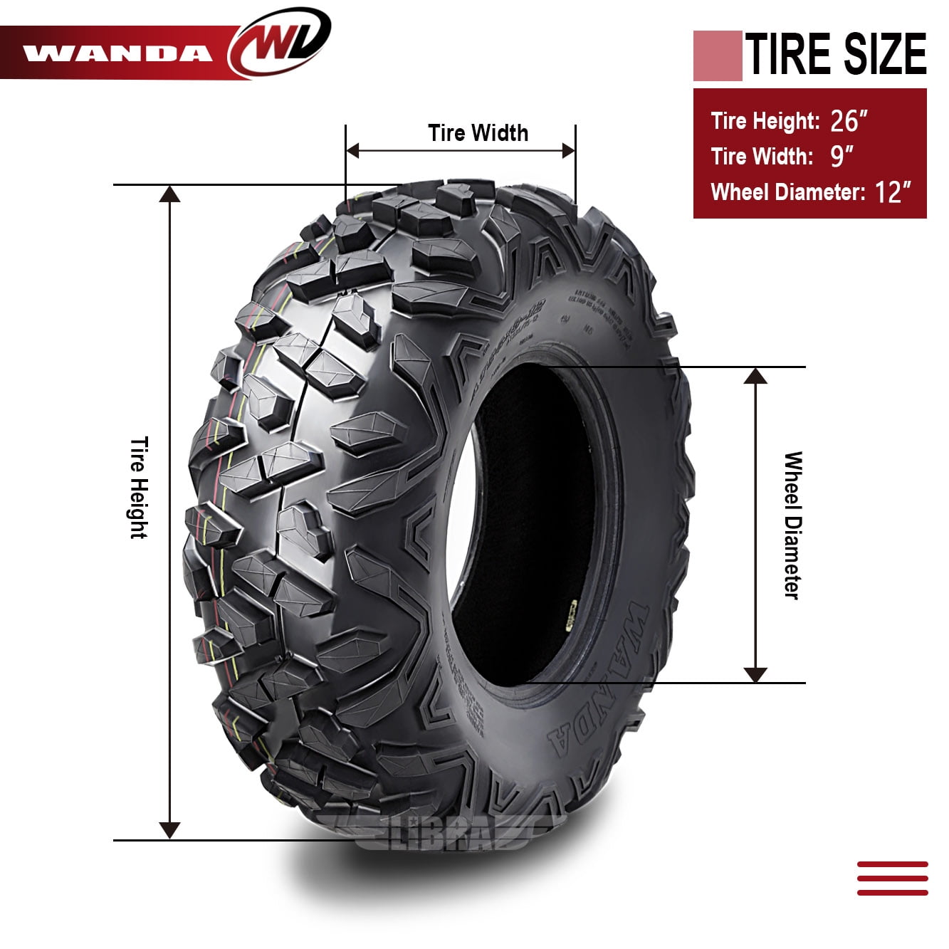 WANDA 26x11R12 Radial Rear Tire Set for Kawasaki Teryx4 (26x11R12) 61ed6