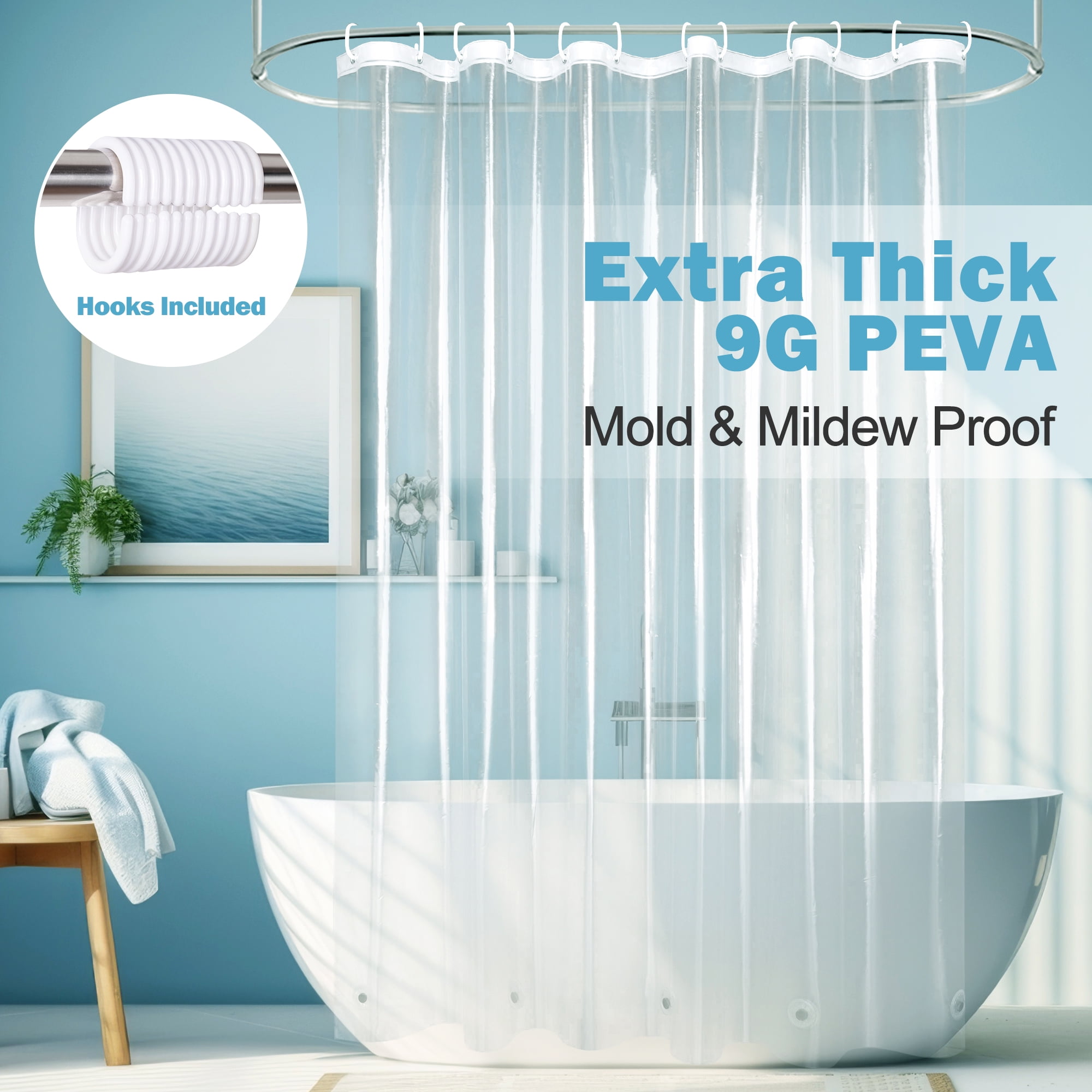 Inosoo Extra Long Shower Curtain Liner, Heavy Duty Waterproof PEVA Plastic with Magnets (Clear, 72 in x 78 in) 5ii2k