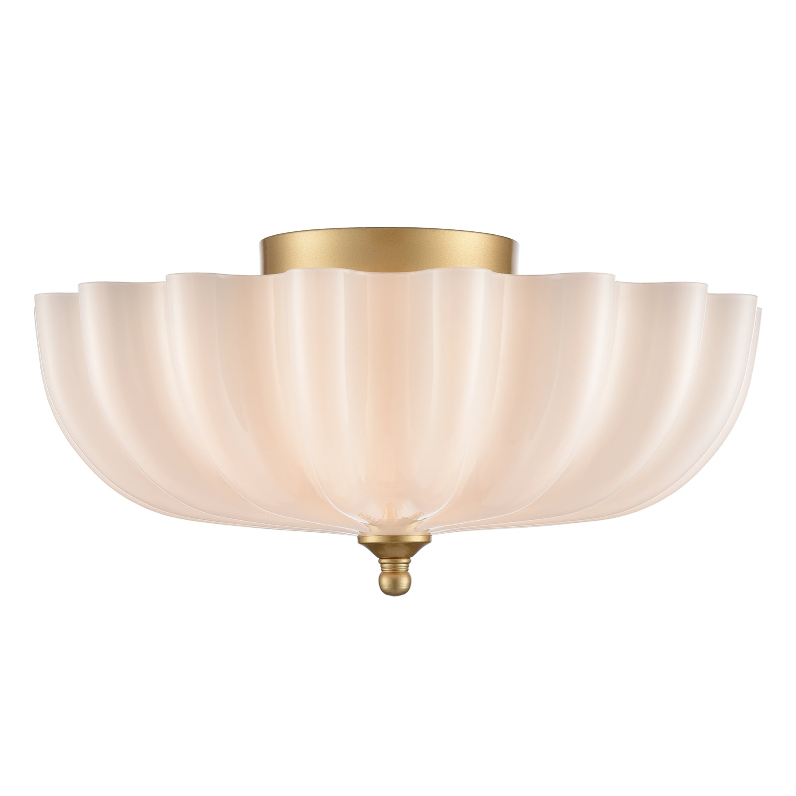 Claxy 3-Light Flush Mount Ceiling Light with Flower Milk Glass Shade (Gold, 7.2 in) qccry