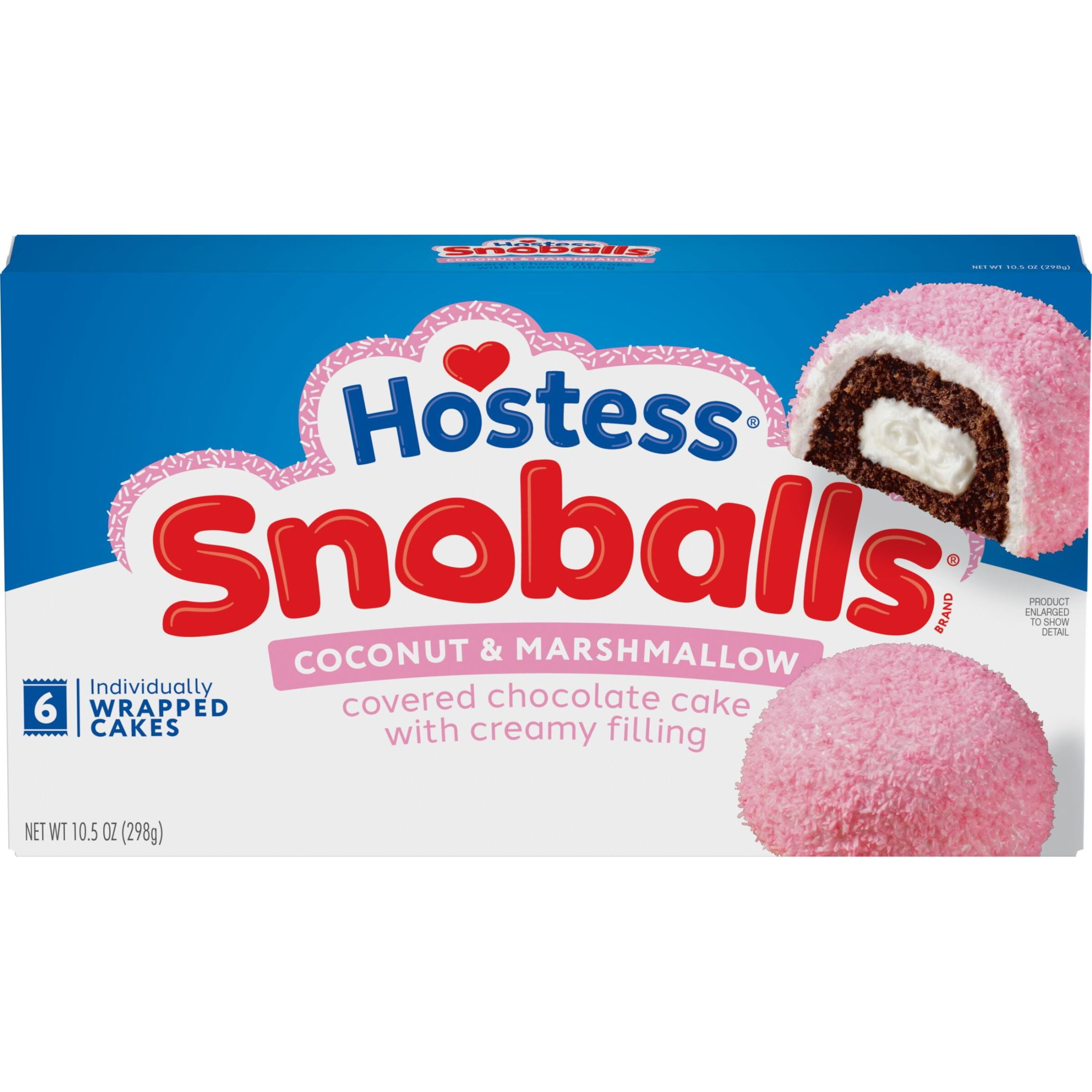 Hostess SnoBalls Chocolate Snack Cakes with Marshmallow and Coconut (Pink, 10.5 oz, 6 Count) whppy