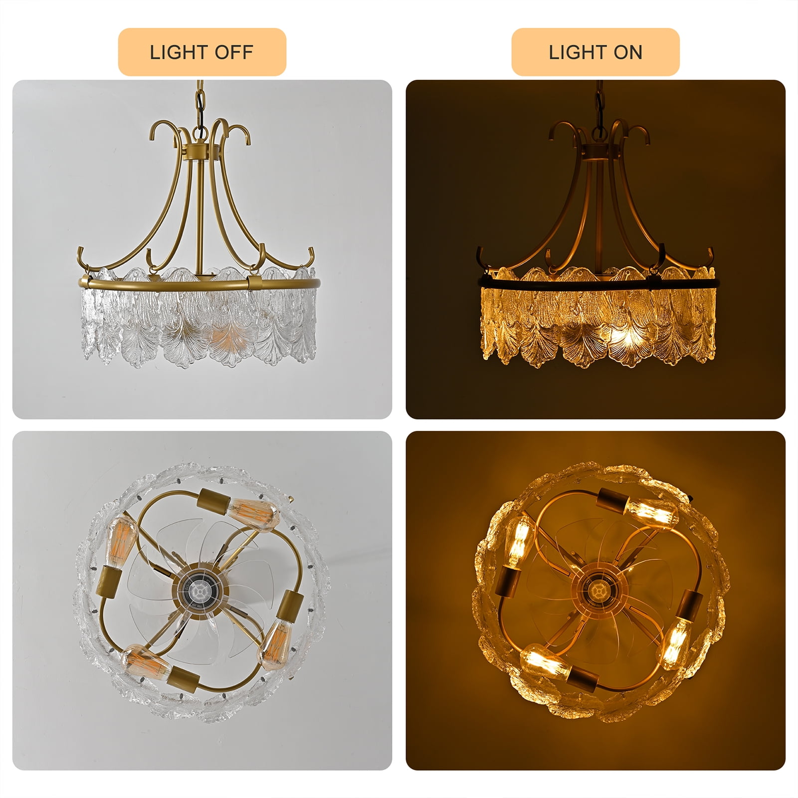 Garwarm 20 in Gold Crystal Fandelier Ceiling Fan with Light and Remote (6-Speed, Reversible, Caged Chandelier) yejba