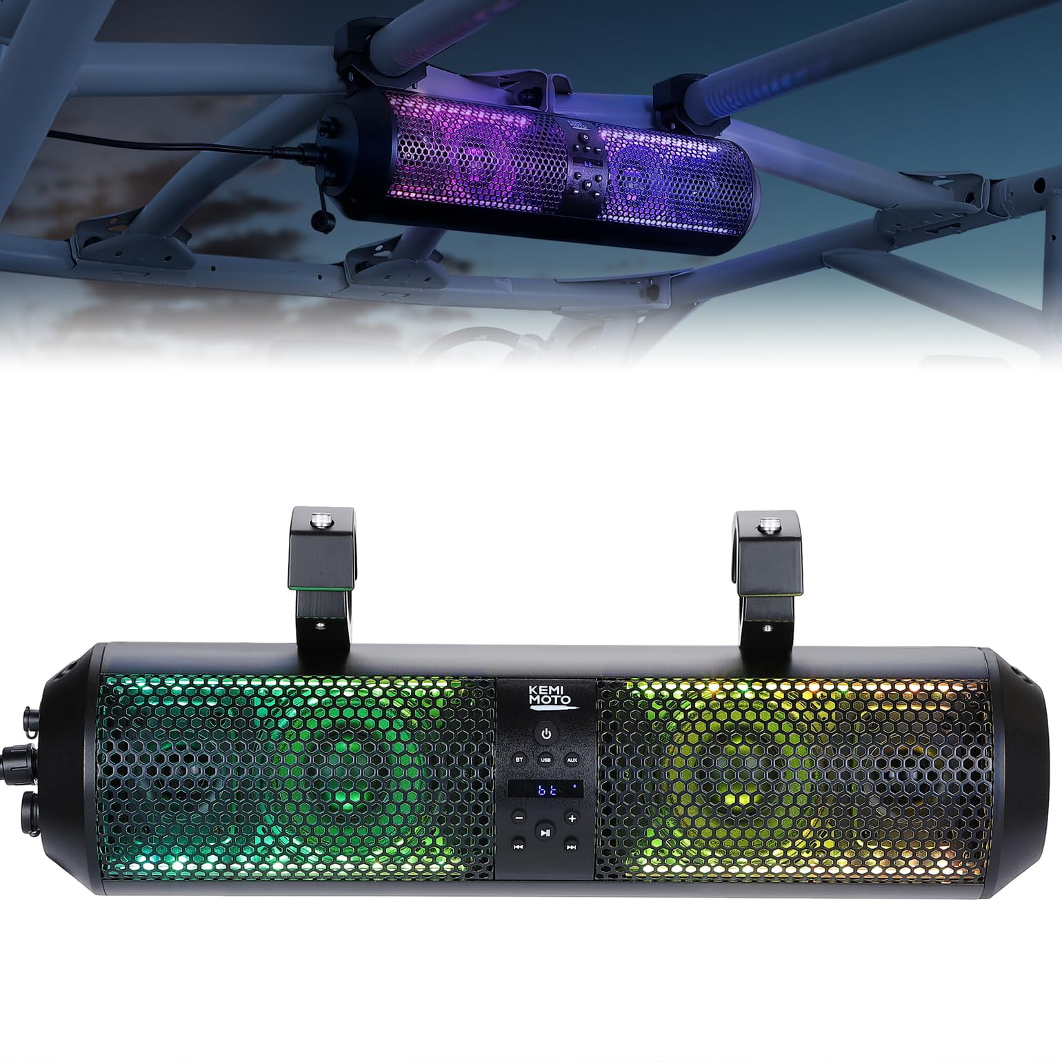KEMIMOTO UTV Sound Bar 18 Inch RGB Bluetooth Speaker System (Black, 18 in) f0wis
