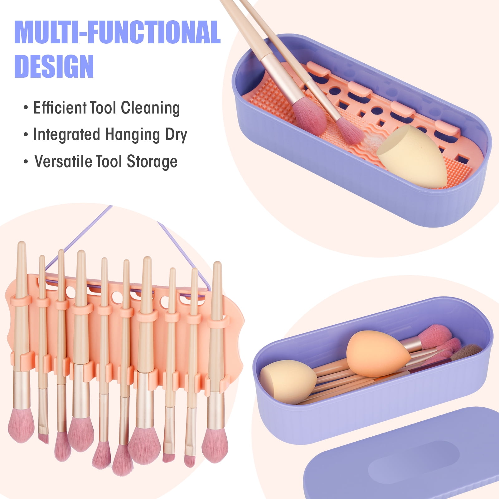 NiHome Portable Makeup Brush Cleaning Organizer and Drying Case (Clear, 8.6 in x 3.5 in x 2.2 in) w9ds4