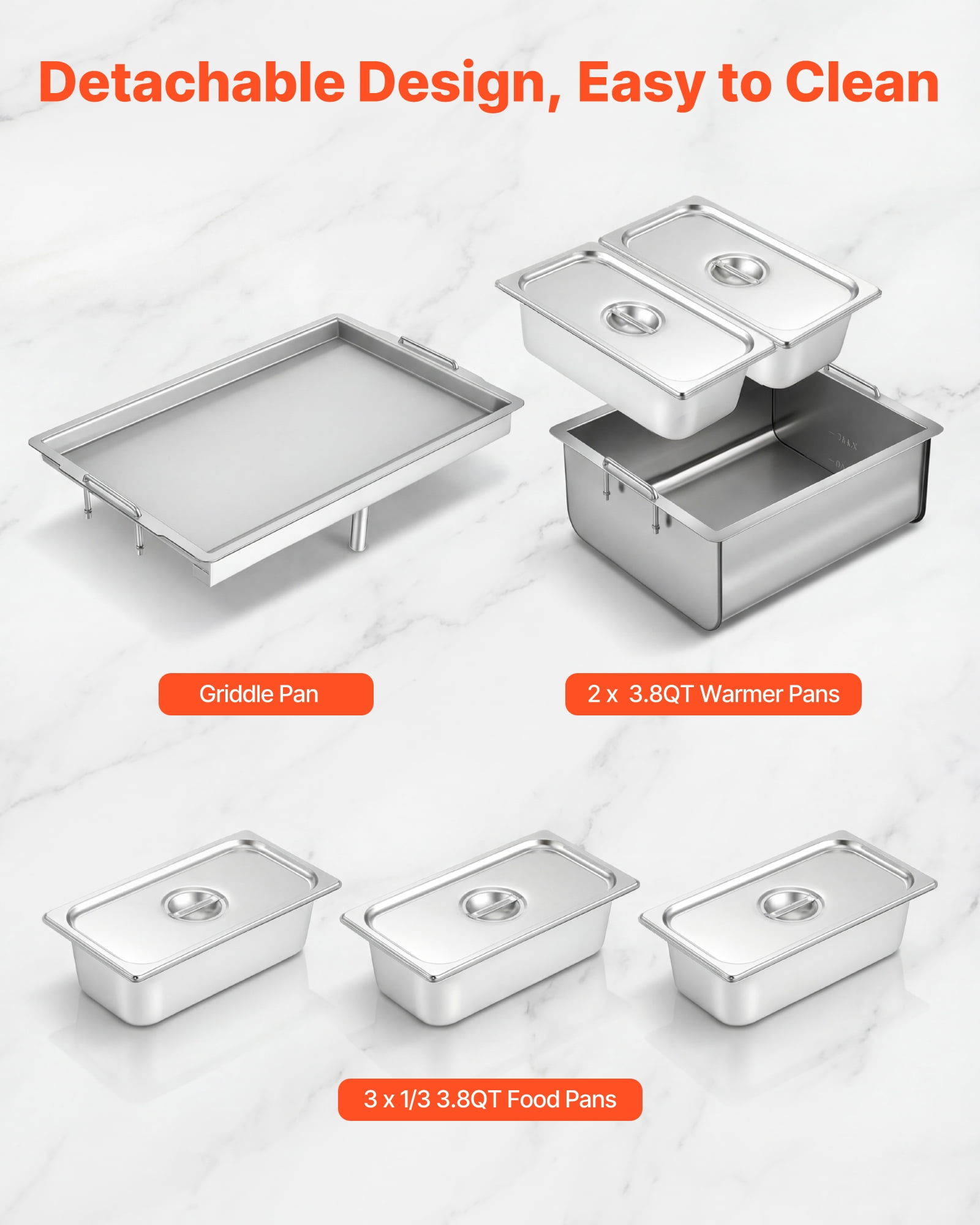 VEVOR Outdoor Propane Griddle, 3-Burner Commercial Stainless Steel Cooking Station with Warming Pans and Portable Cart (34,800 BTU) ednun