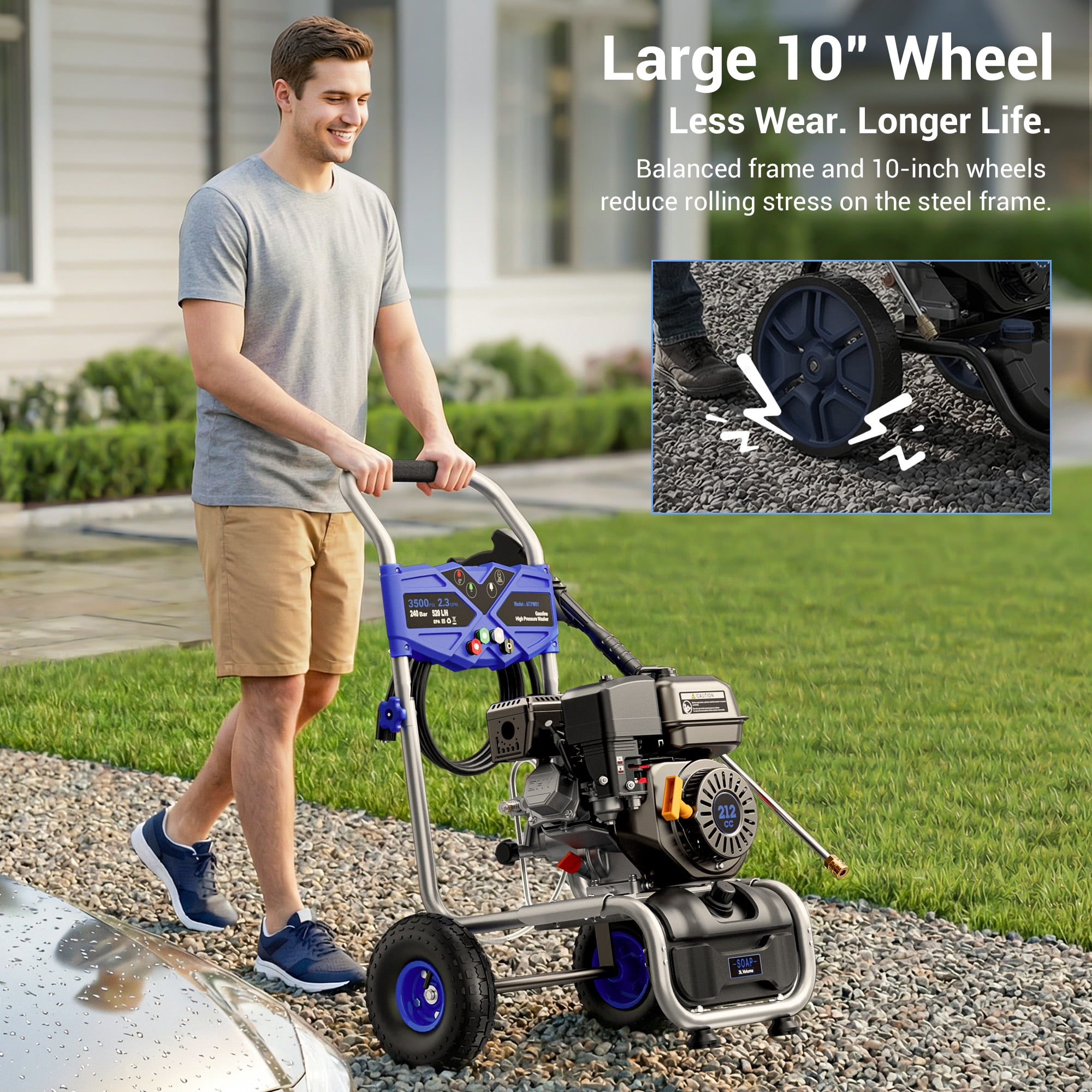 Efurden 3500 PSI Gas Pressure Washer, 212cc Engine 2.3 GPM High-Power Cleaner with 4 Quick-Connect Nozzles (Blue, 25 ft Hose) uvdru