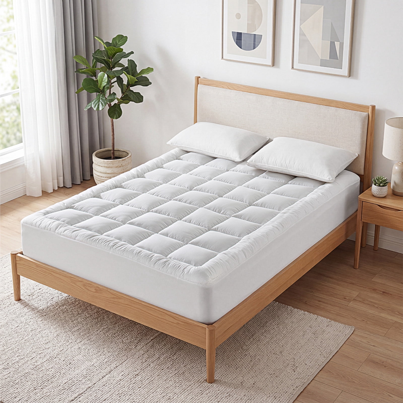 Vccoem Cooling Mattress Topper, Extra Thick Quilted Bed Pad, Breathable Plush Hypoallergenic Cover (White, Queen) lz8b4