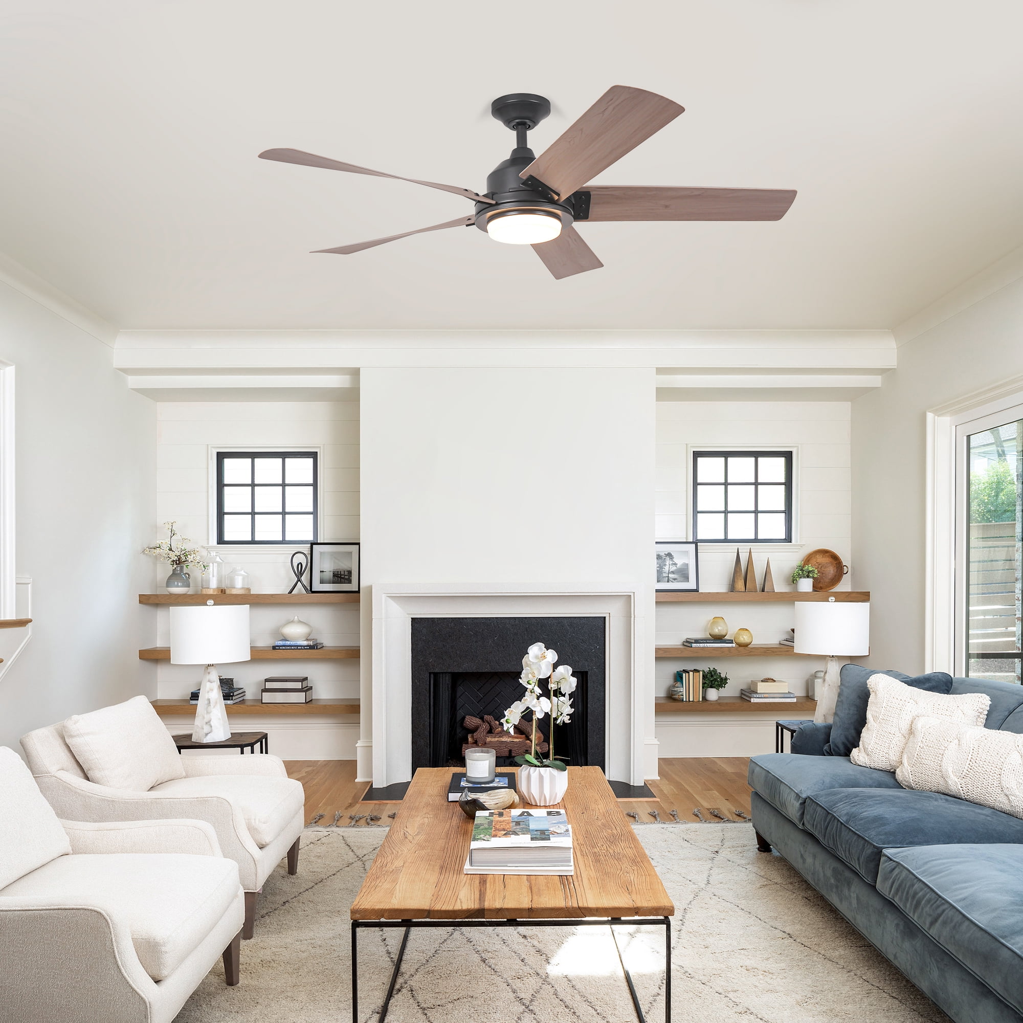 Parrot Uncle Farmhouse 52 in LED Ceiling Fan with Remote Control (Black, 52 in) 3nx14