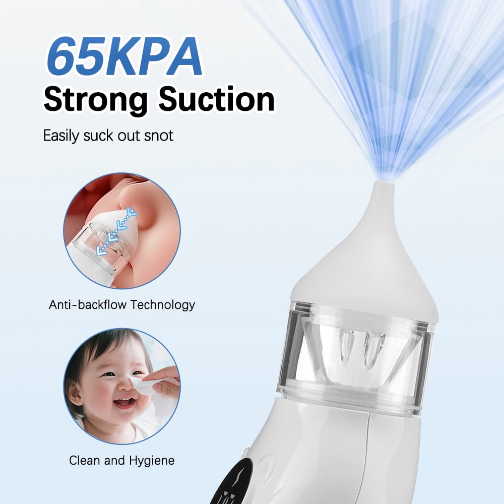HOMMYU Electric Nasal Aspirator for Babies, Rechargeable Mucus Remover with 9 Suction Levels and 2 Silicone Tips (White) bapr0