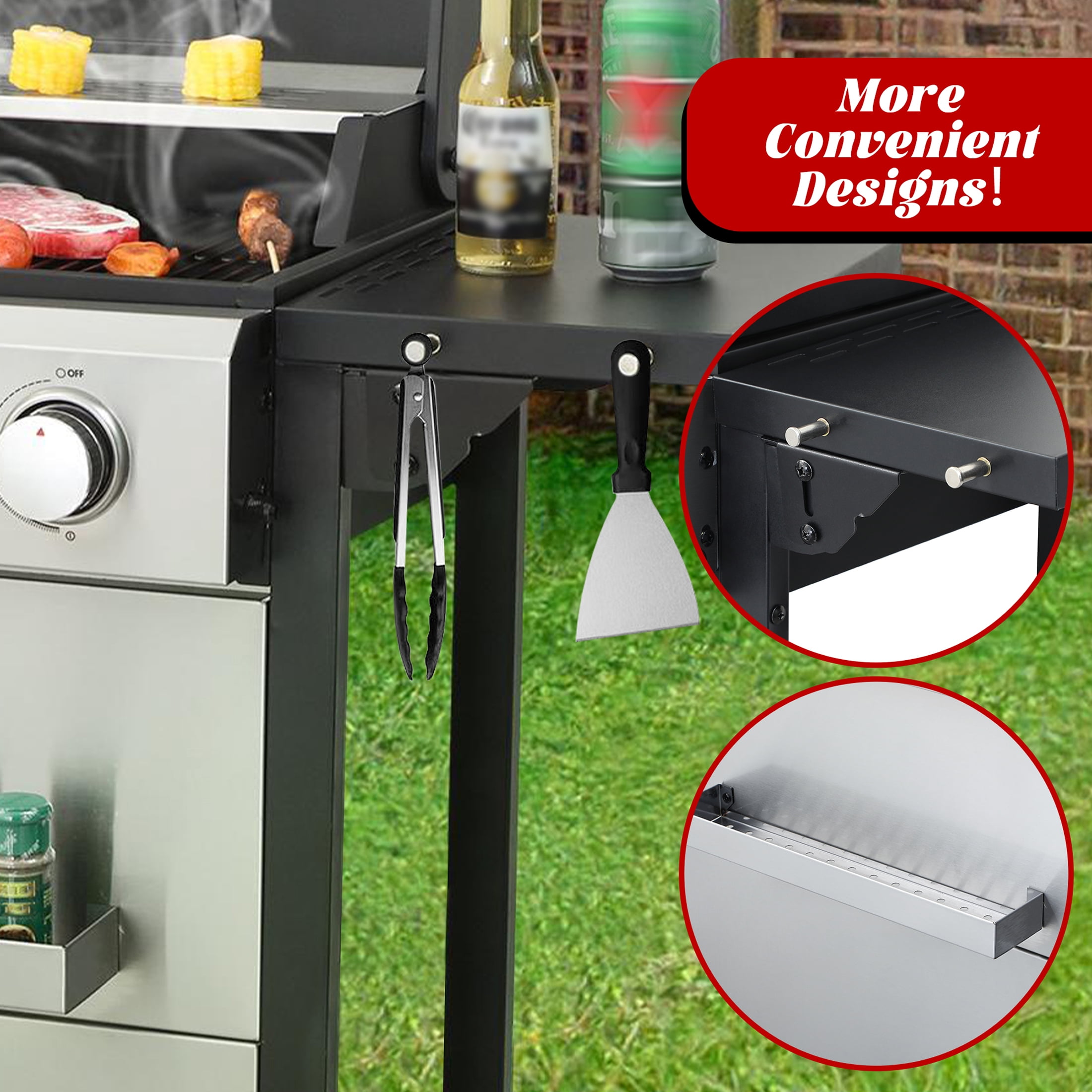 Nice Coker 4-Burner Propane Gas Grill, Outdoor BBQ Station with Stainless Steel Control Panel and Temperature Gauge (34,200 BTU) axy6y