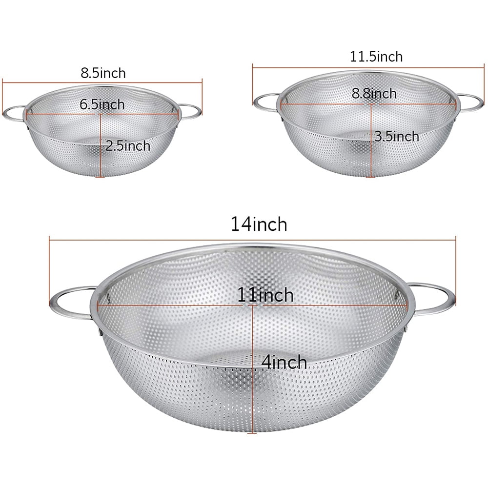 VeSteel Stainless Steel Micro-Perforated Colander Set (Silver, 3-Piece Set: 1 qt, 3 qt, 5 qt) yn50k