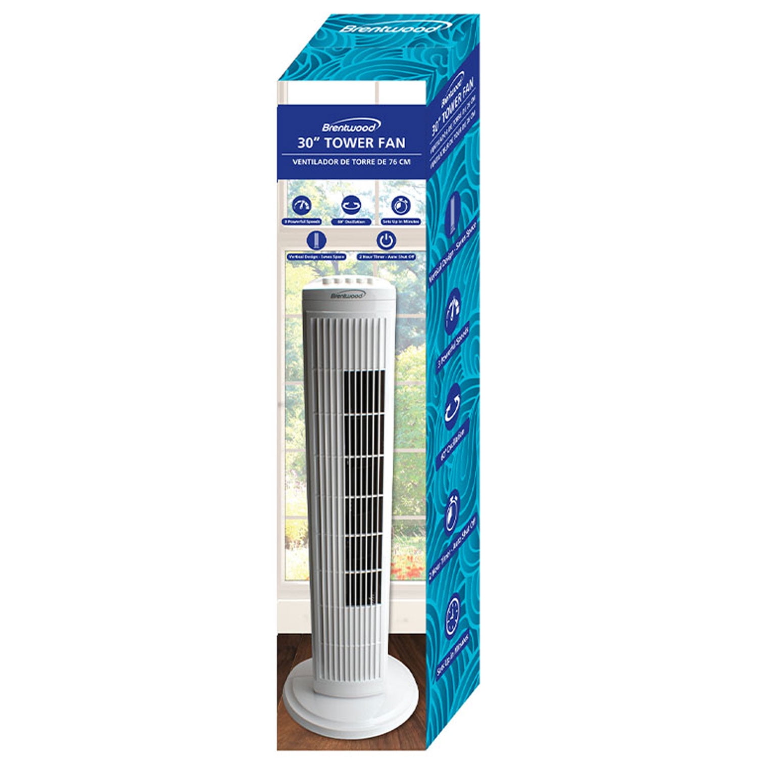 Brentwood 3-Speed Oscillating Tower Fan, Quiet Cooling for Home and Office (White, 30 in) 7fpr3