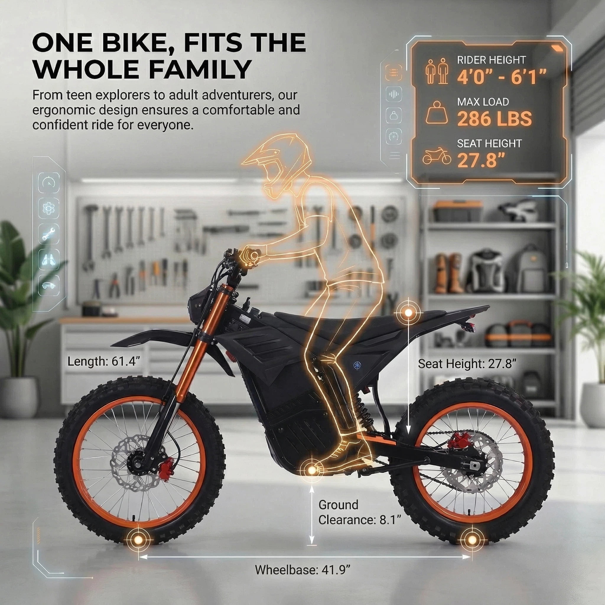 JVV V7 Electric Dirt Bike, High-Performance 3000W Mid-Drive Motor, Off-Road Trail Riding (Black, 48V 20.8Ah Battery) d7c4j