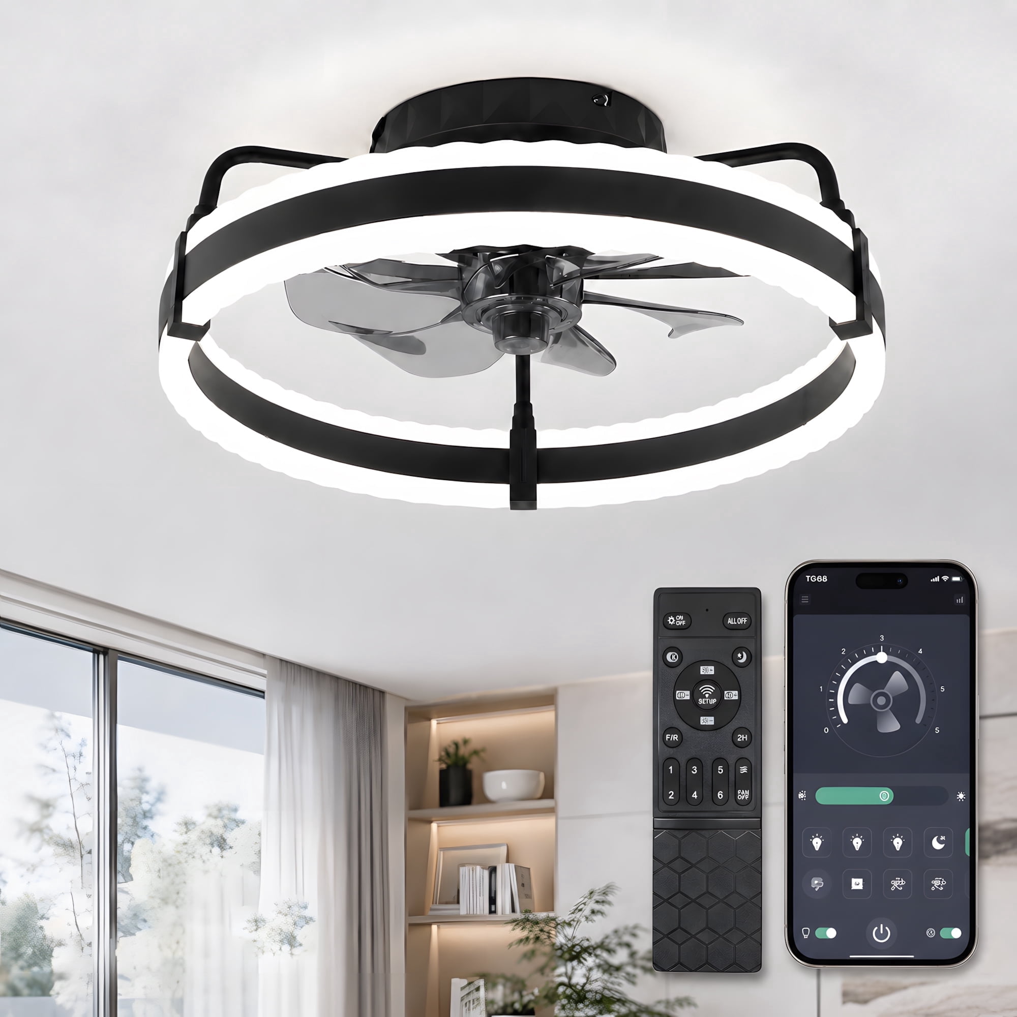 DAYBETTER 20-Inch Low Profile Ceiling Fan with LED Lights and Remote (Black, 20 in) 0t80r