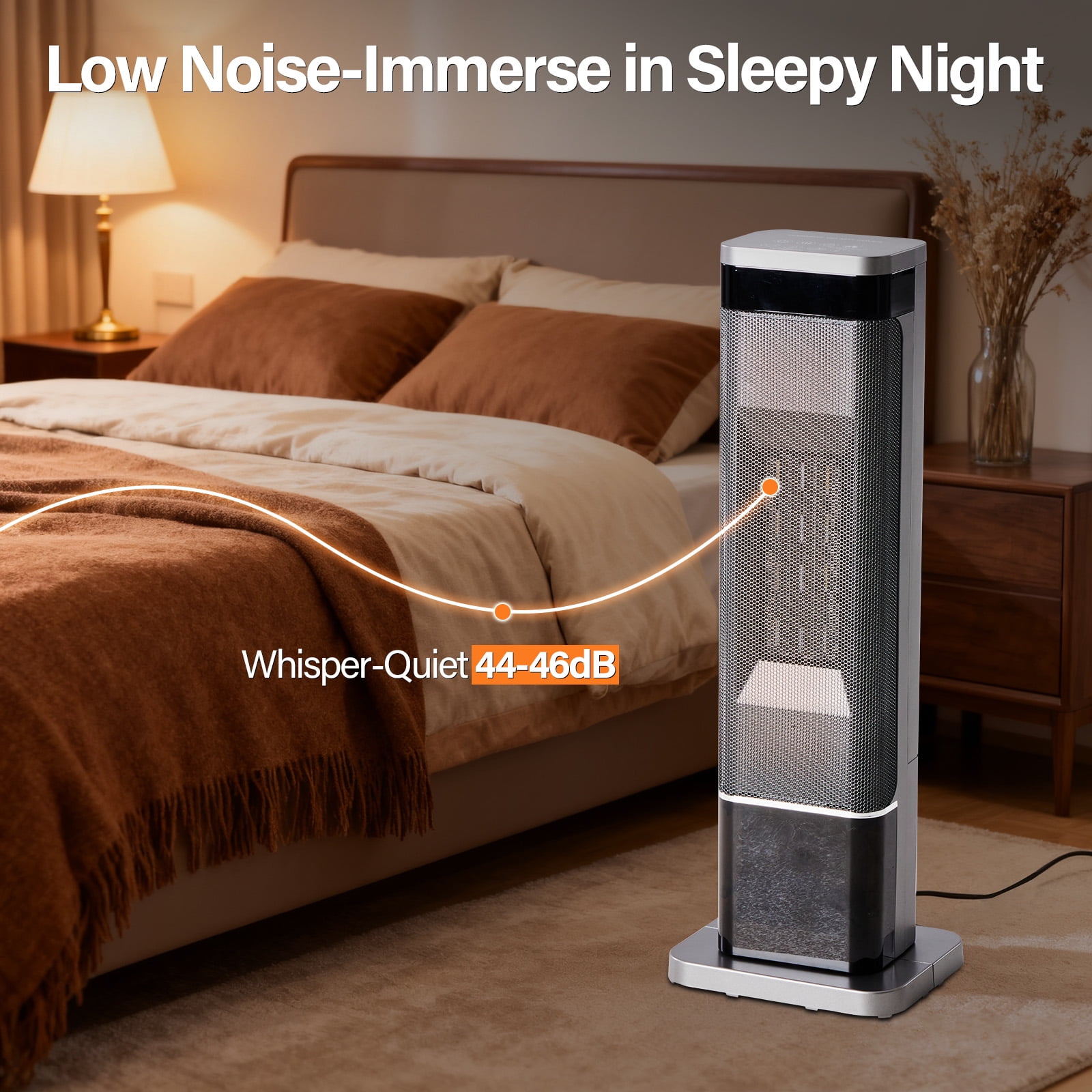 JIOABL Portable Ceramic Space Heater with Remote and Thermostat (Silver, 25 in) 3fwse