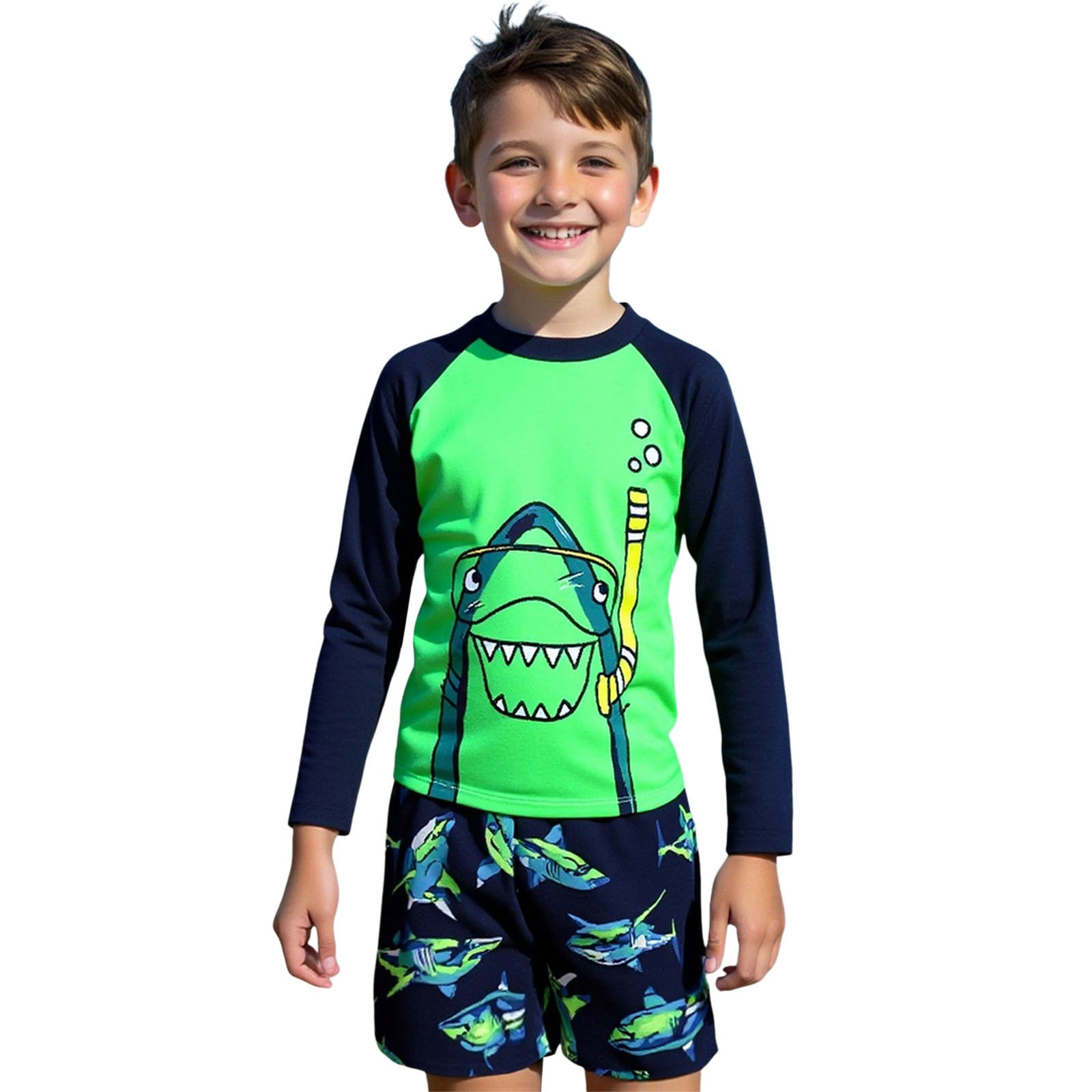 Solthread Toddler Boys Long Sleeve Swimsuit UPF 50+ Quick Dry Beach Outfit (Green, 3T-4T) 09j9j