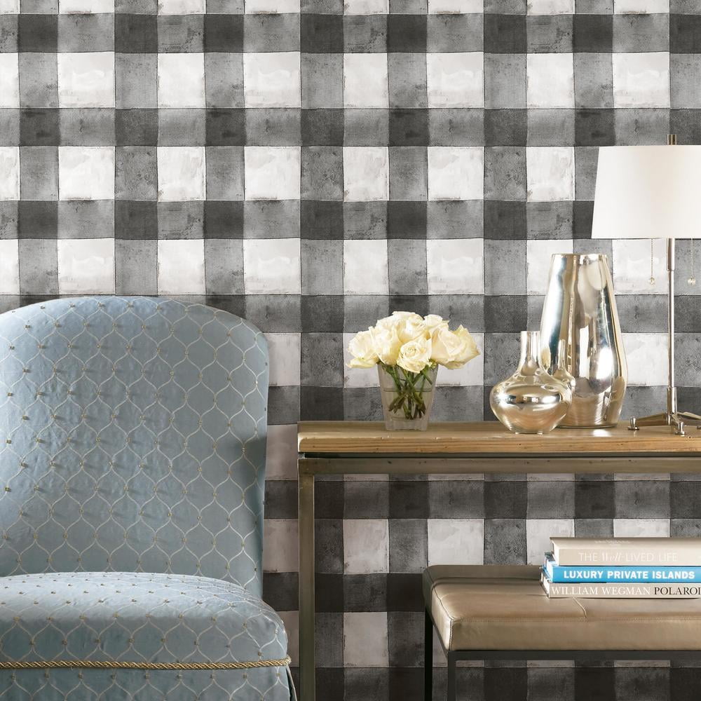 RoomMates Buffalo Plaid Peel and Stick Wallpaper (Black, 20.5 in x 16.5 ft) nvld4